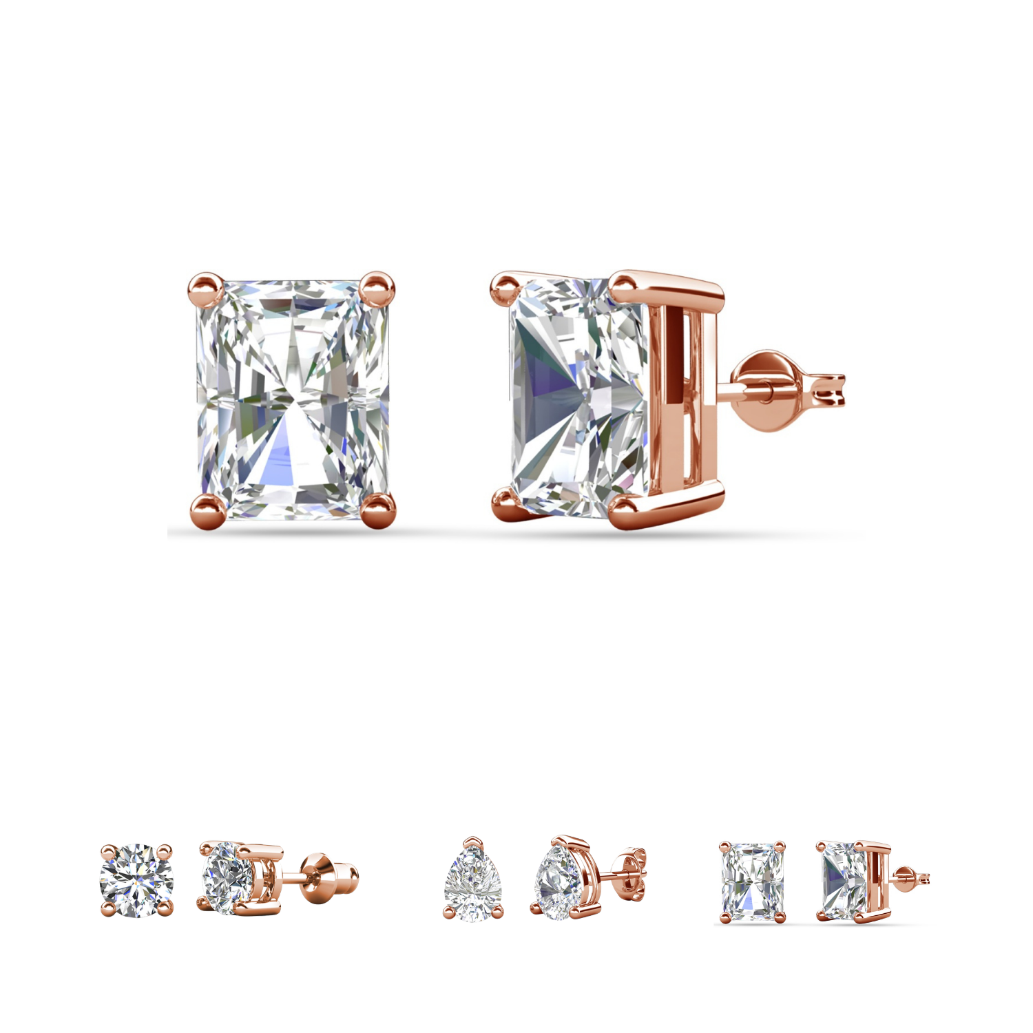 Mia 18k White Gold Plated Sterling Silver Stud Earrings with Simulated Diamond Crystals