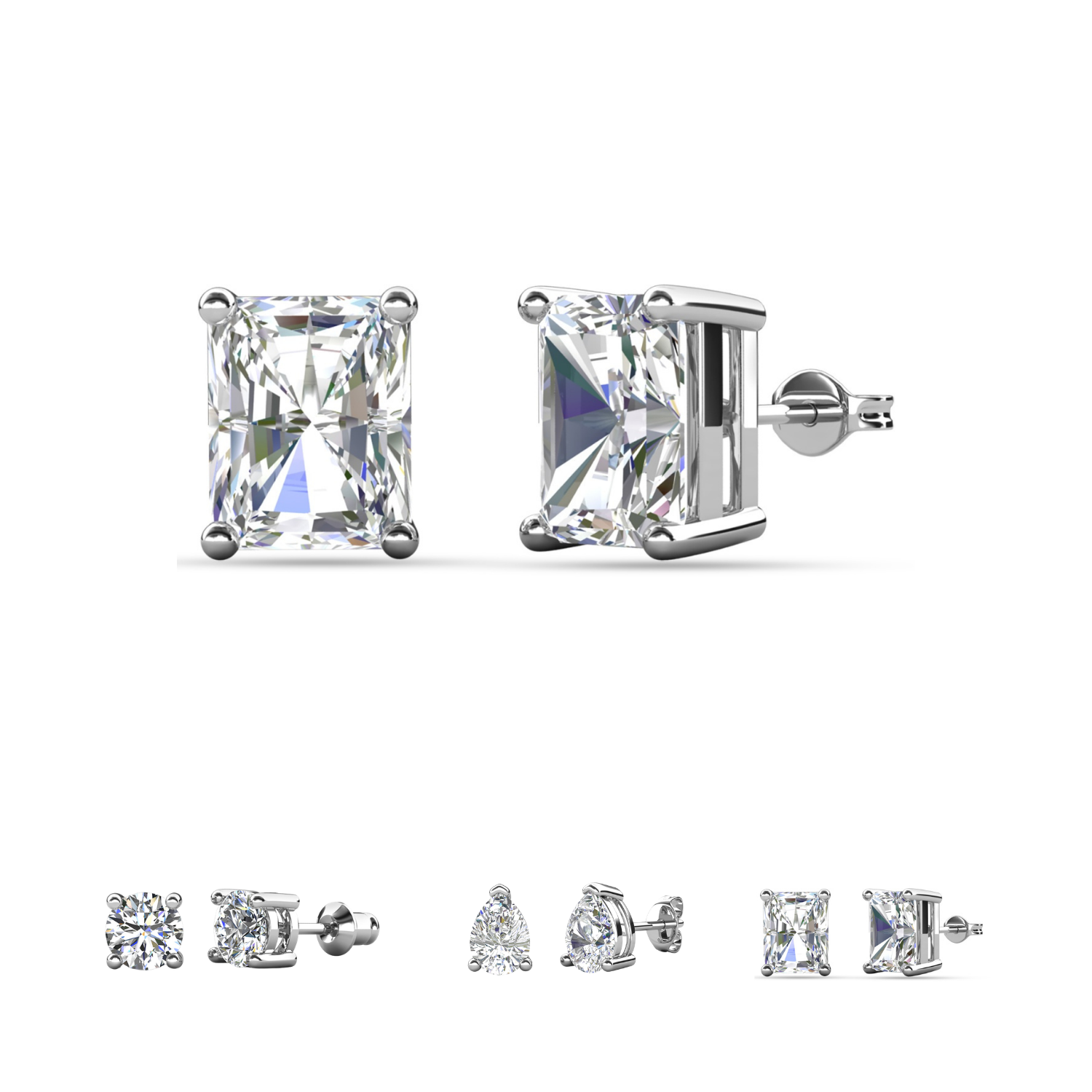 Mia 18k White Gold Plated Sterling Silver Stud Earrings with Simulated Diamond Crystals