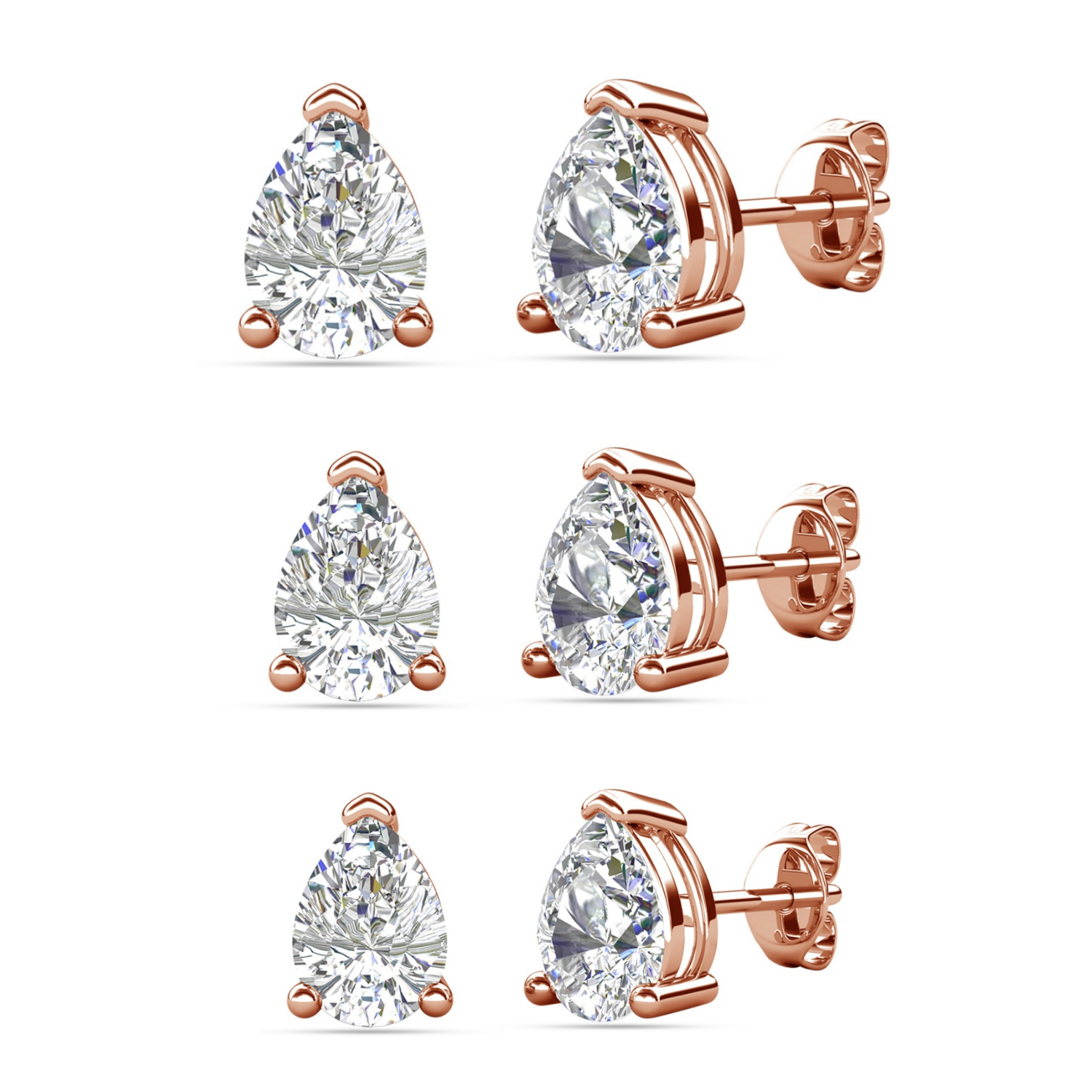 Mia 18k White Gold Plated Sterling Silver Stud Earrings with Simulated Diamond Crystals