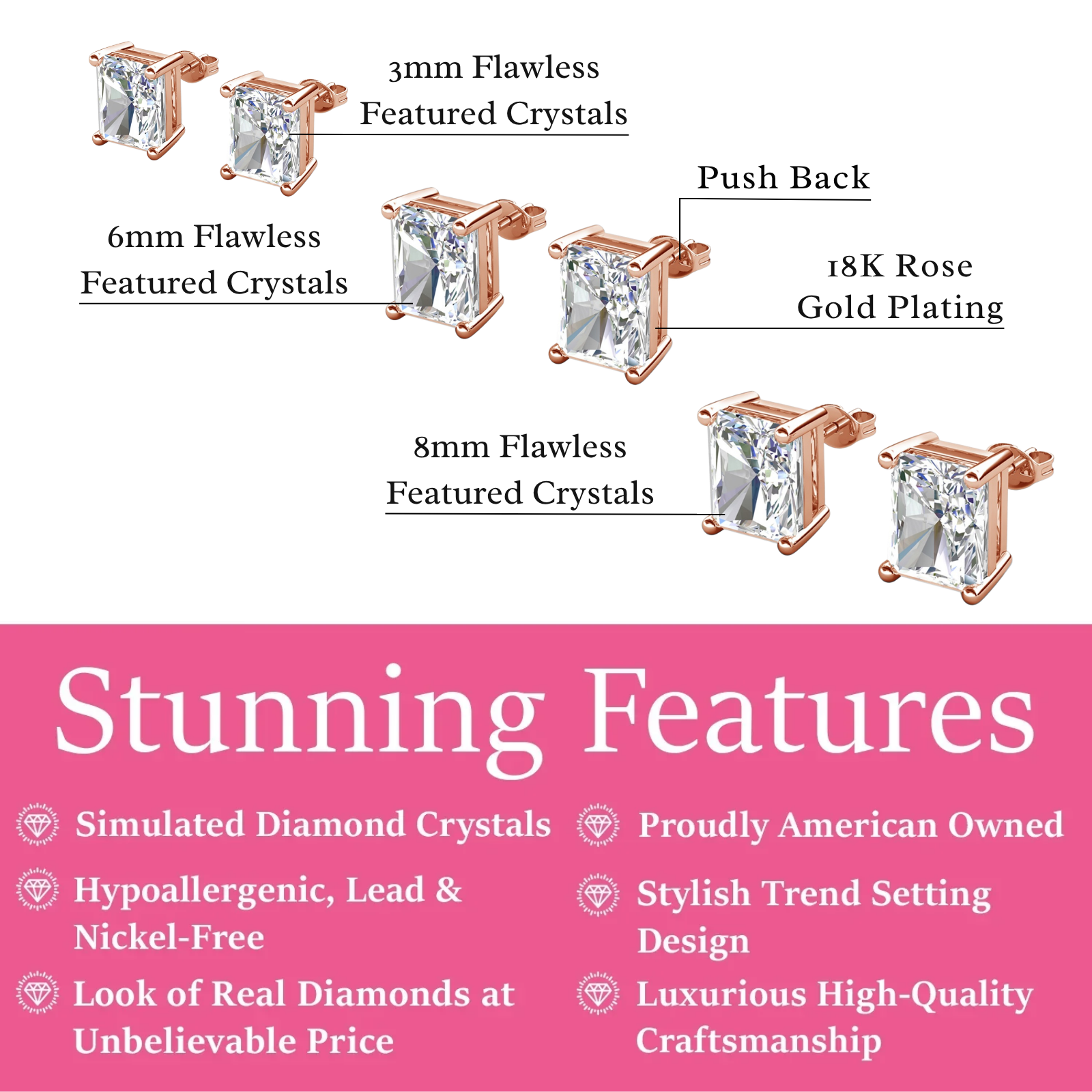 Mia 18k White Gold Plated Sterling Silver Stud Earrings with Simulated Diamond Crystals