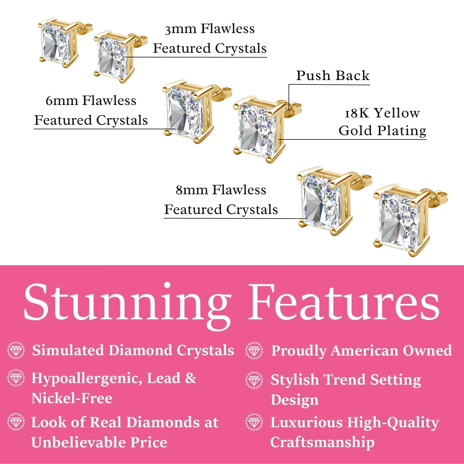 Mia 18k White Gold Plated Sterling Silver Stud Earrings with Simulated Diamond Crystals