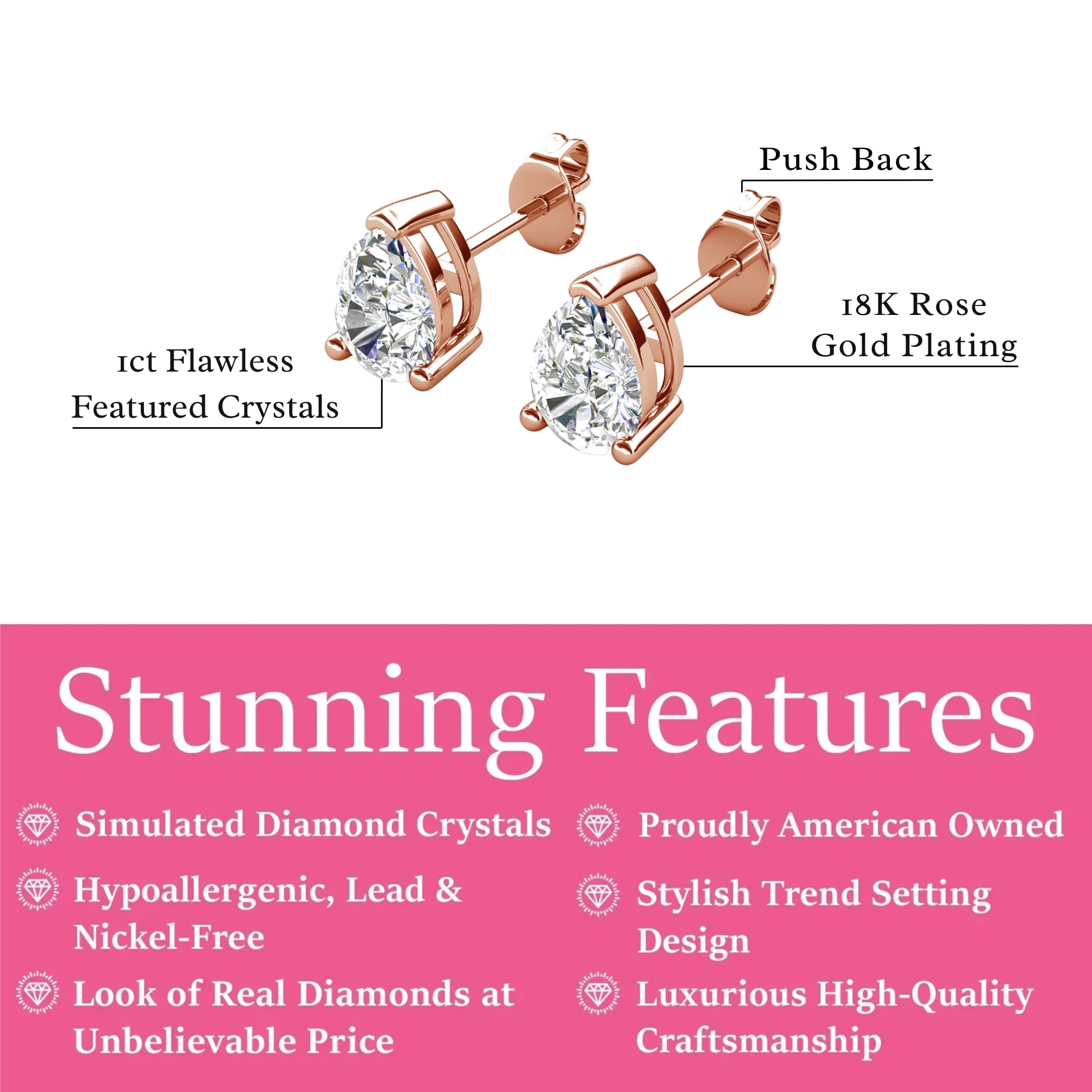 Mia 18k White Gold Plated Sterling Silver Stud Earrings with Simulated Diamond Crystals