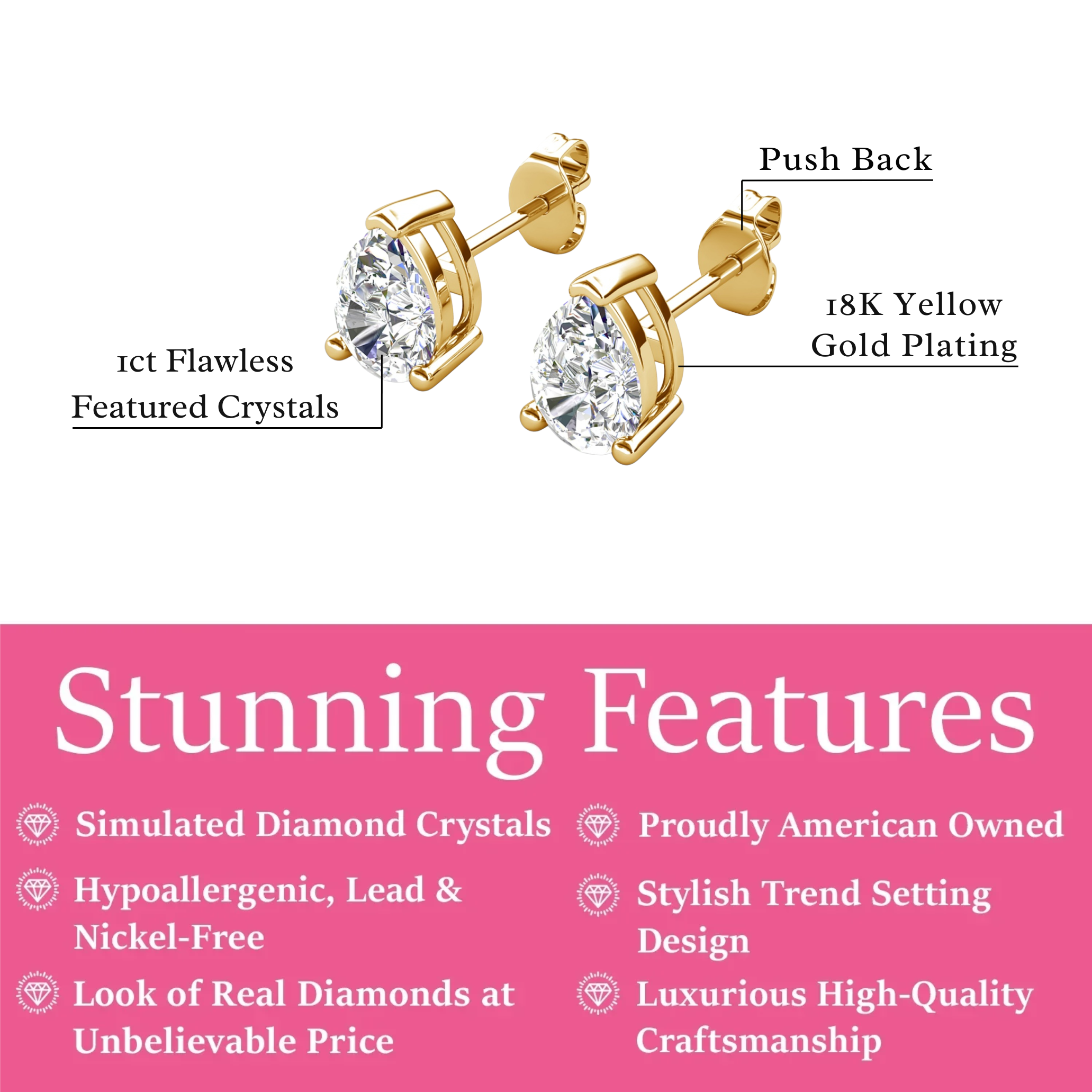 Mia 18k White Gold Plated Sterling Silver Stud Earrings with Simulated Diamond Crystals