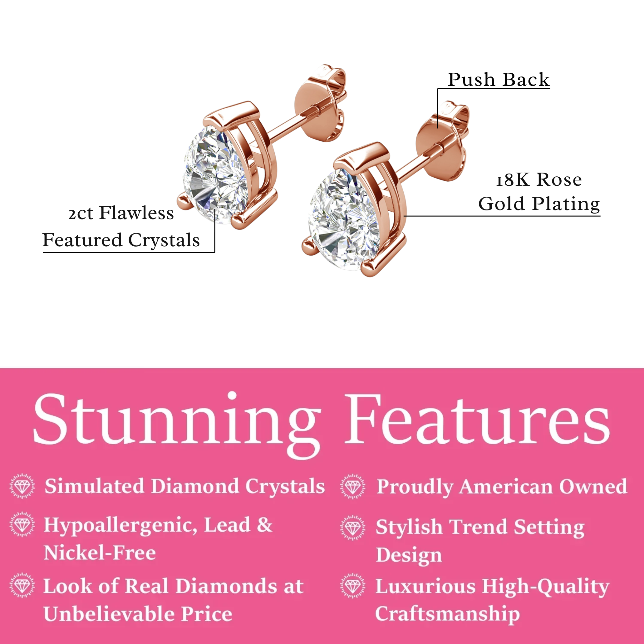 Mia 18k White Gold Plated Sterling Silver Stud Earrings with Simulated Diamond Crystals