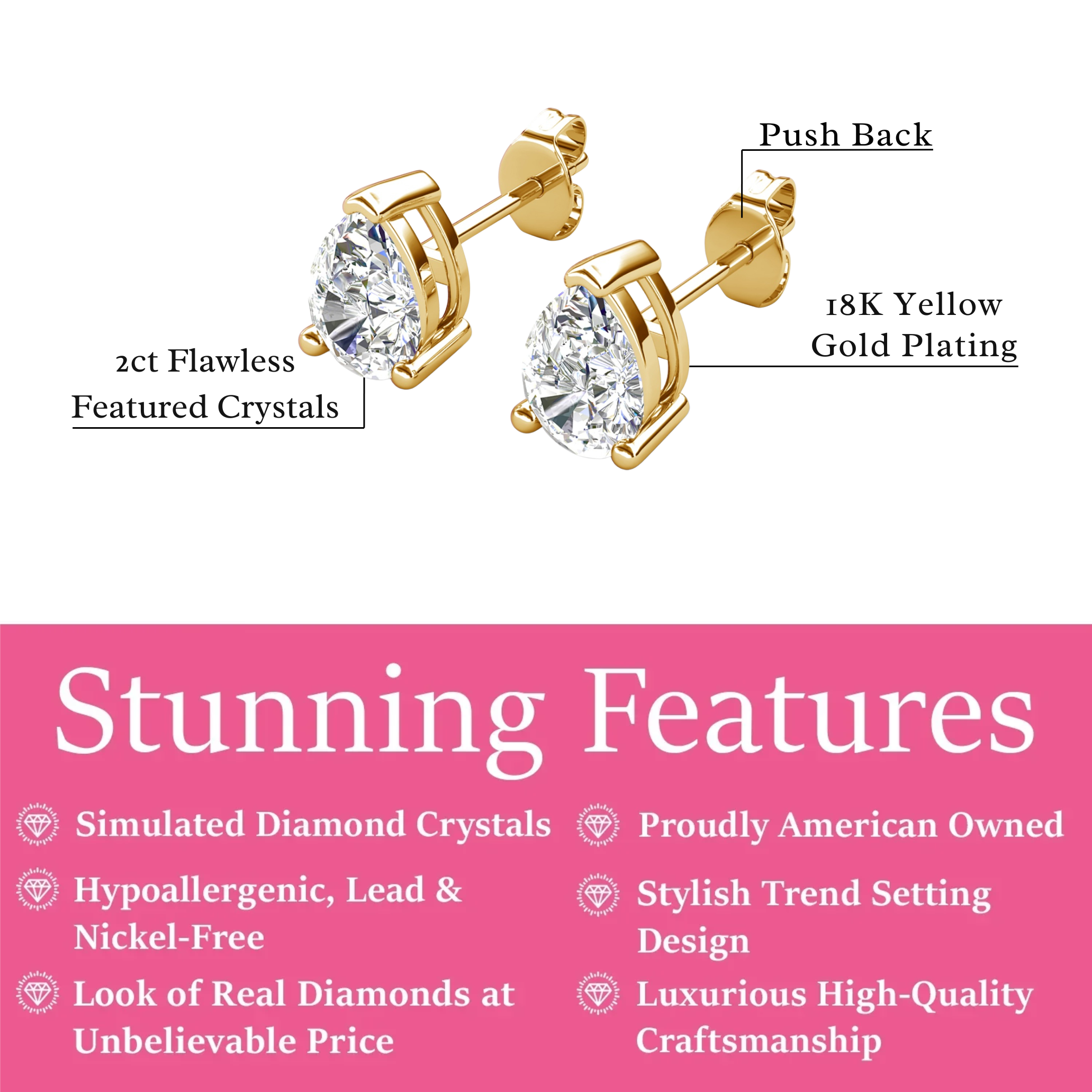 Mia 18k White Gold Plated Sterling Silver Stud Earrings with Simulated Diamond Crystals