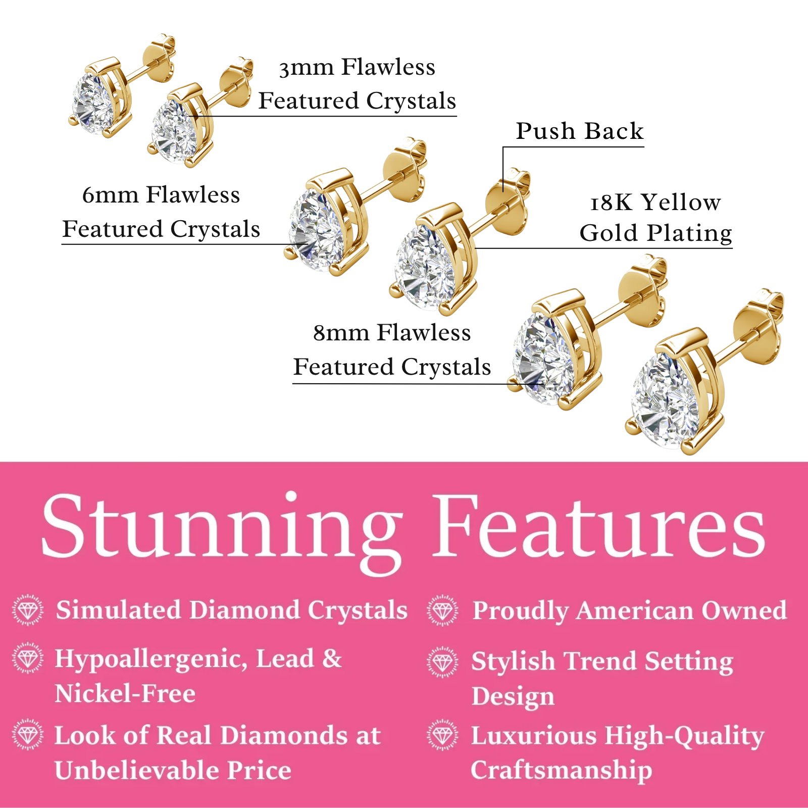 Mia 18k White Gold Plated Sterling Silver Stud Earrings with Simulated Diamond Crystals