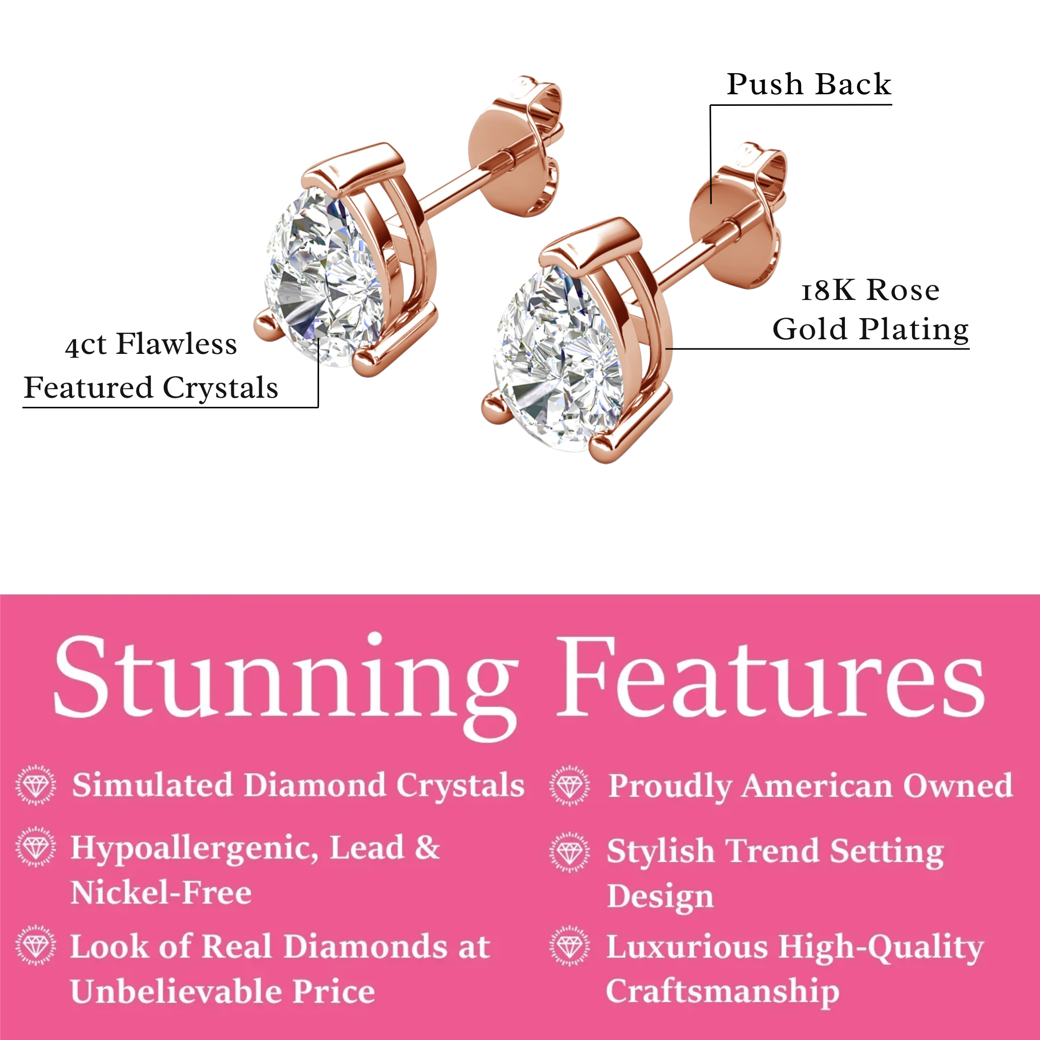 Mia 18k White Gold Plated Sterling Silver Stud Earrings with Simulated Diamond Crystals