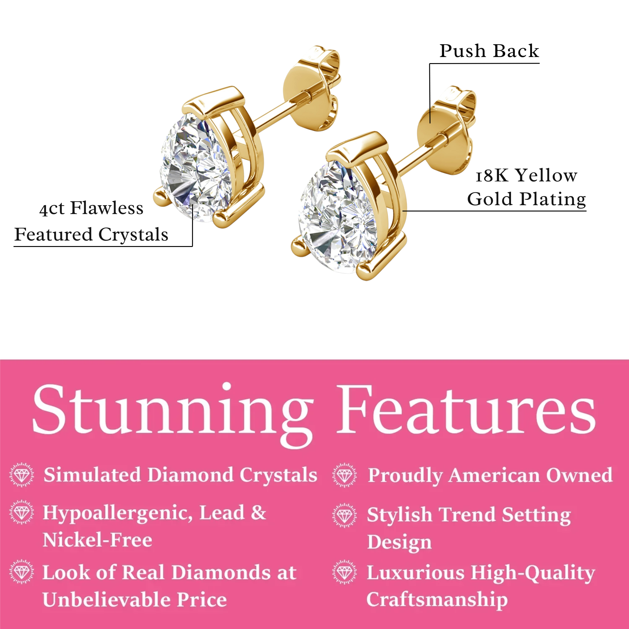 Mia 18k White Gold Plated Sterling Silver Stud Earrings with Simulated Diamond Crystals