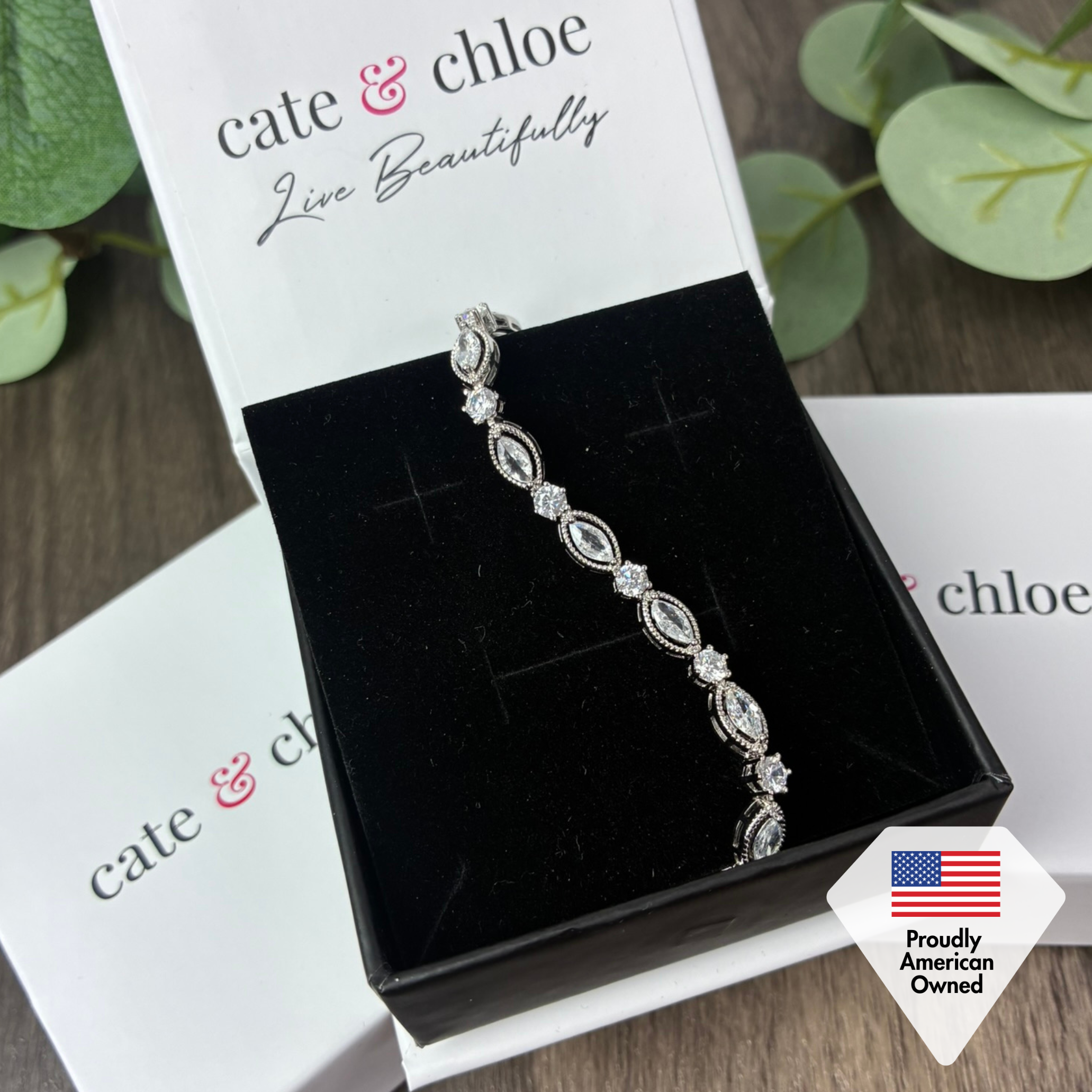 Moira 18k White Gold Plated Tennis Bracelet with Simulated Diamond Crystals