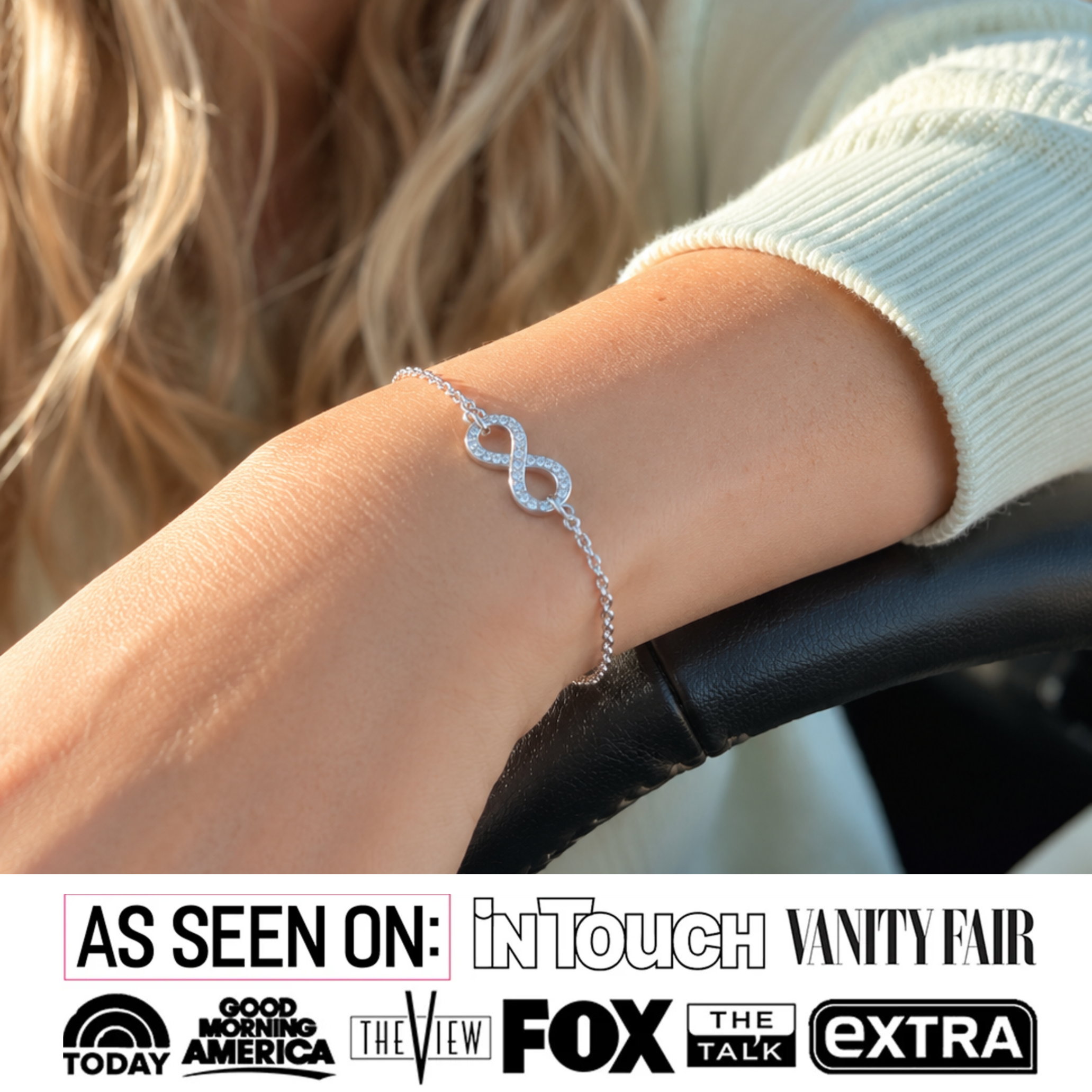 Morgan 18k White Gold Plated Infinity Bracelet with Swarovski Crystals