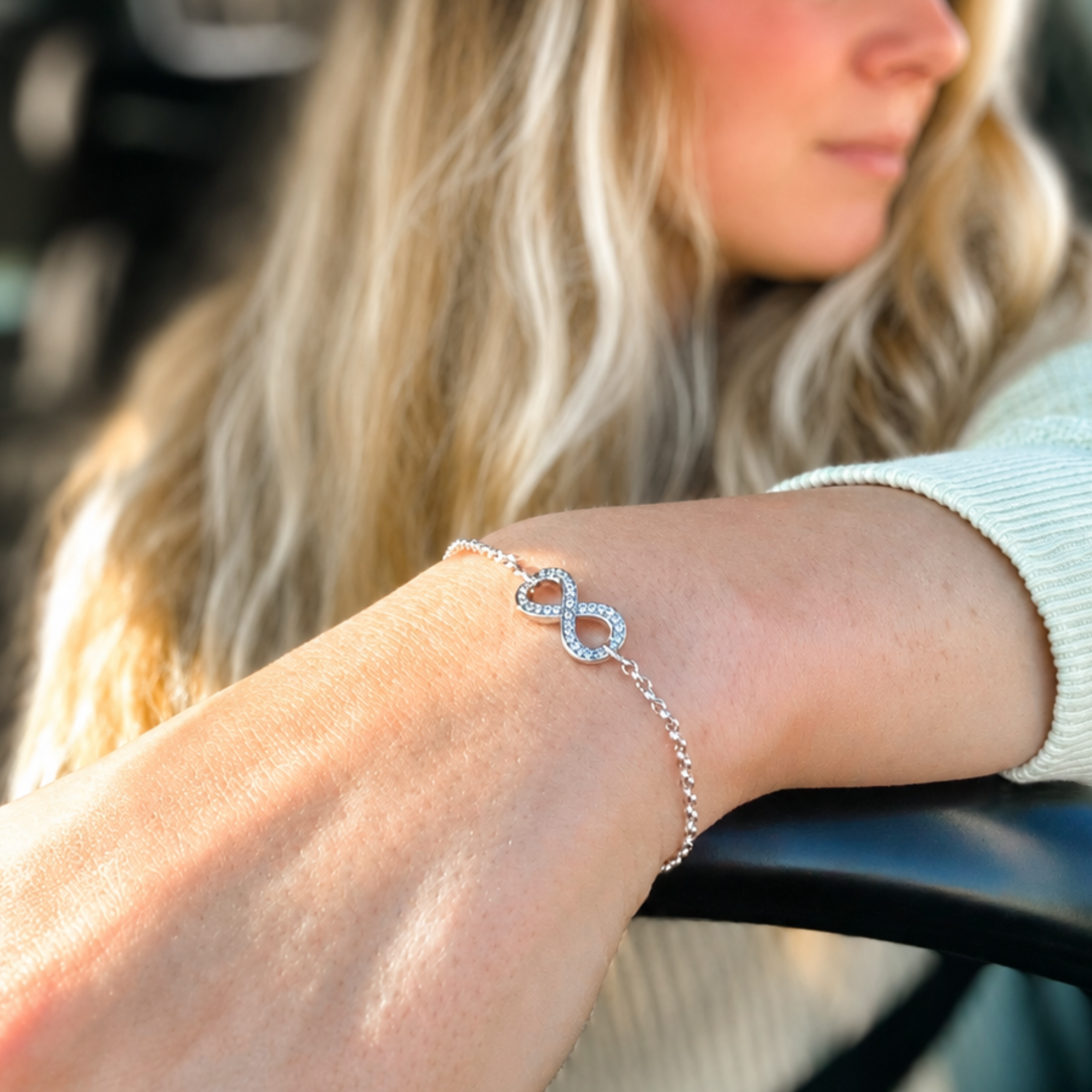 Morgan 18k White Gold Plated Infinity Bracelet with Swarovski Crystals