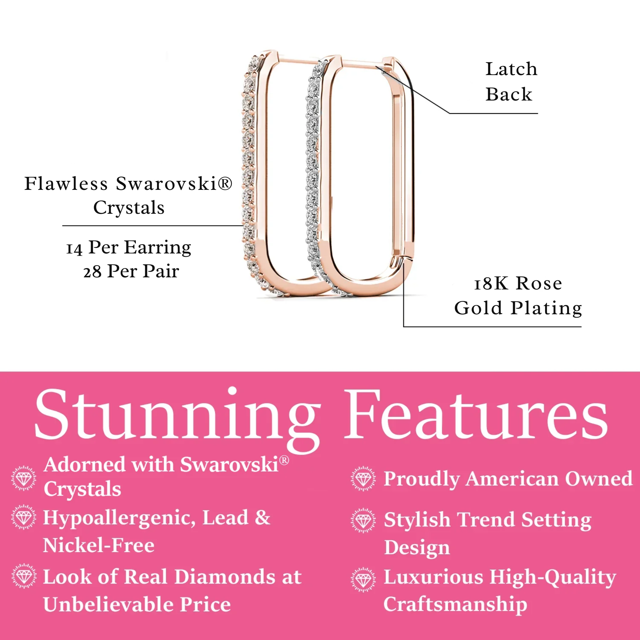 Nadia 18k White Gold Plated 24mm Hoop Earrings with Swarovski Crystals