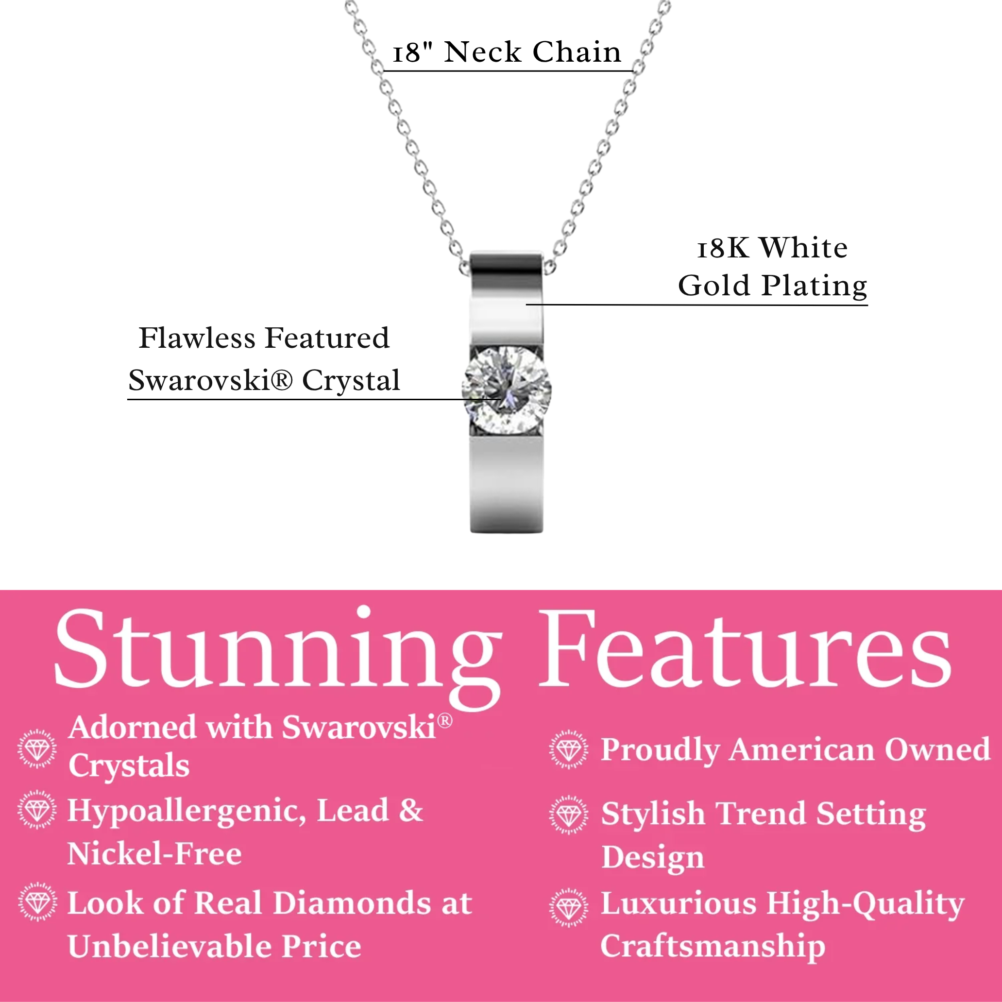 Nailea 18k White Gold Plated Pendant Necklace with Swarovski Crystals - FAB FAV