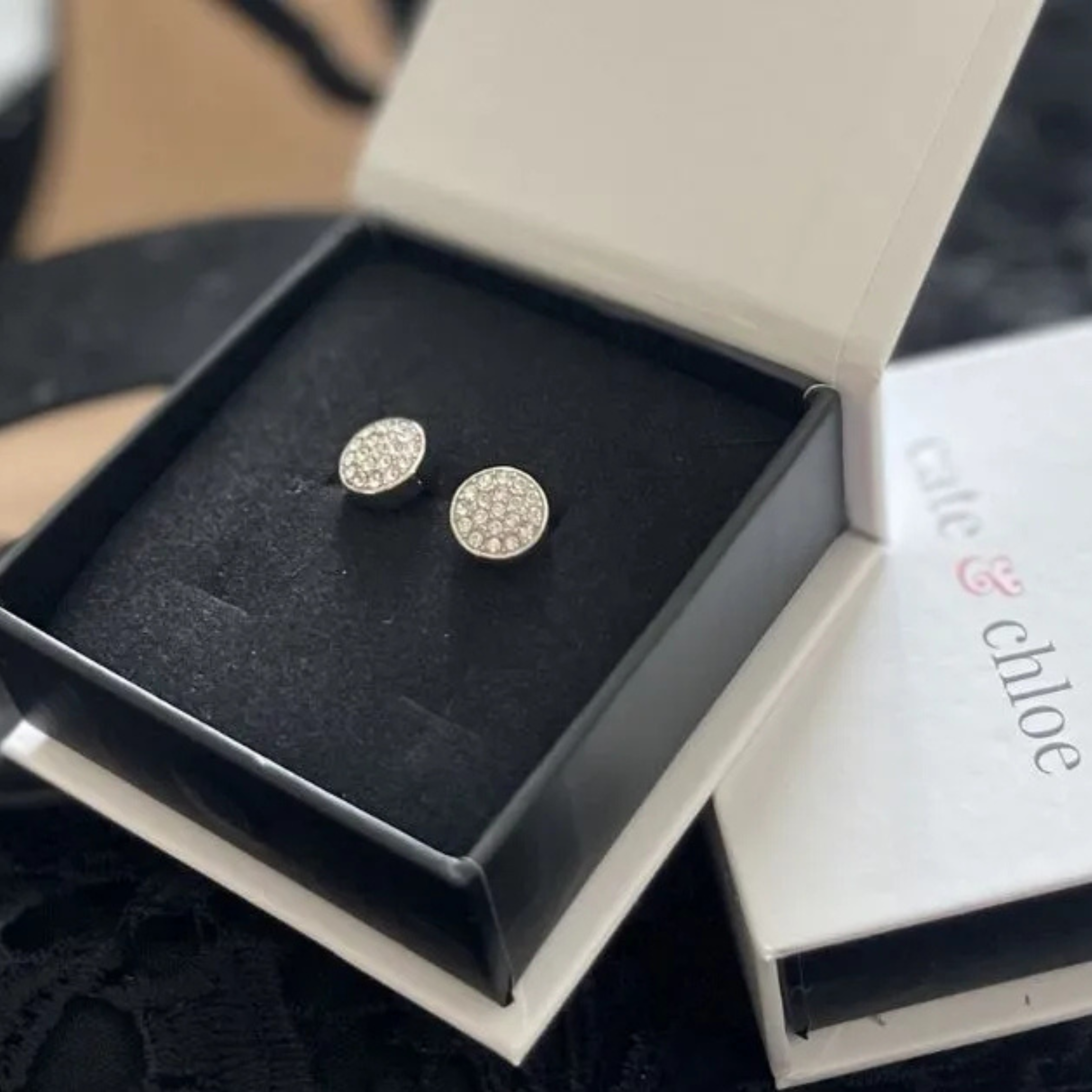 Nelly 18k White Gold Plated Pave Stud Earrings with Swarovski Crystals