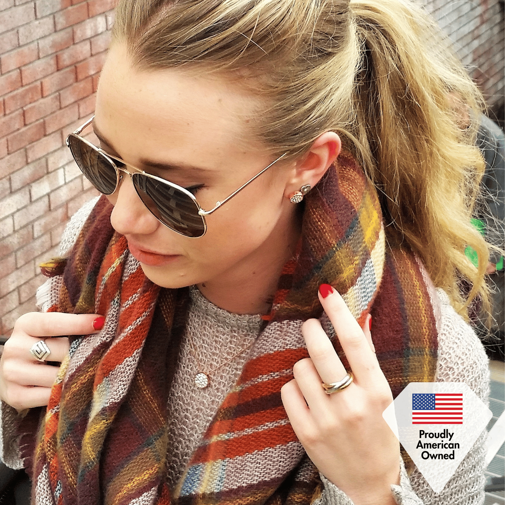 Nelly 18k White Gold Pave Stud Necklace and Earrings Jewelry Set with Swarovski Crystals