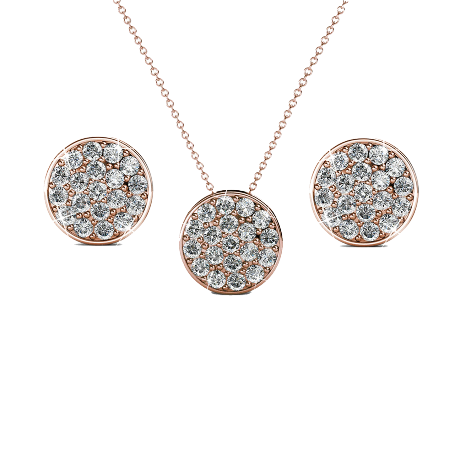 Nelly 18k White Gold Pave Stud Necklace and Earrings Jewelry Set with Swarovski Crystals