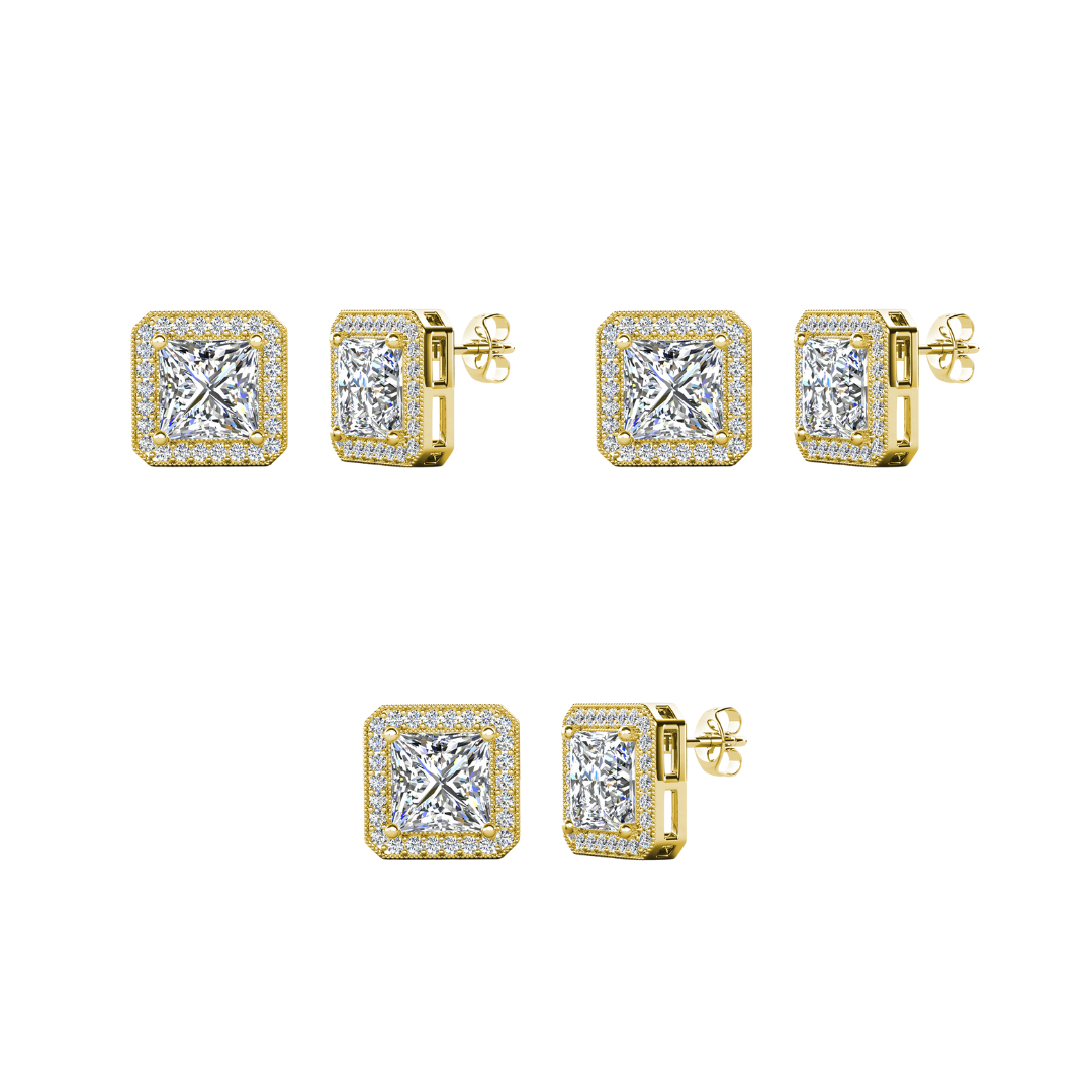 Norah 18k Gold Plated Stud Earrings with Simulated Diamond Crystals (3 Pair Set)