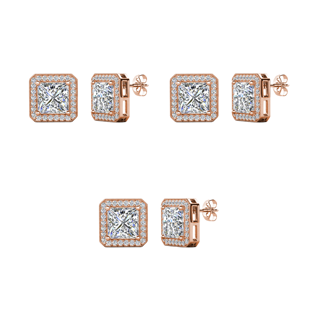 Norah 18k Gold Plated Stud Earrings with Simulated Diamond Crystals (3 Pair Set)