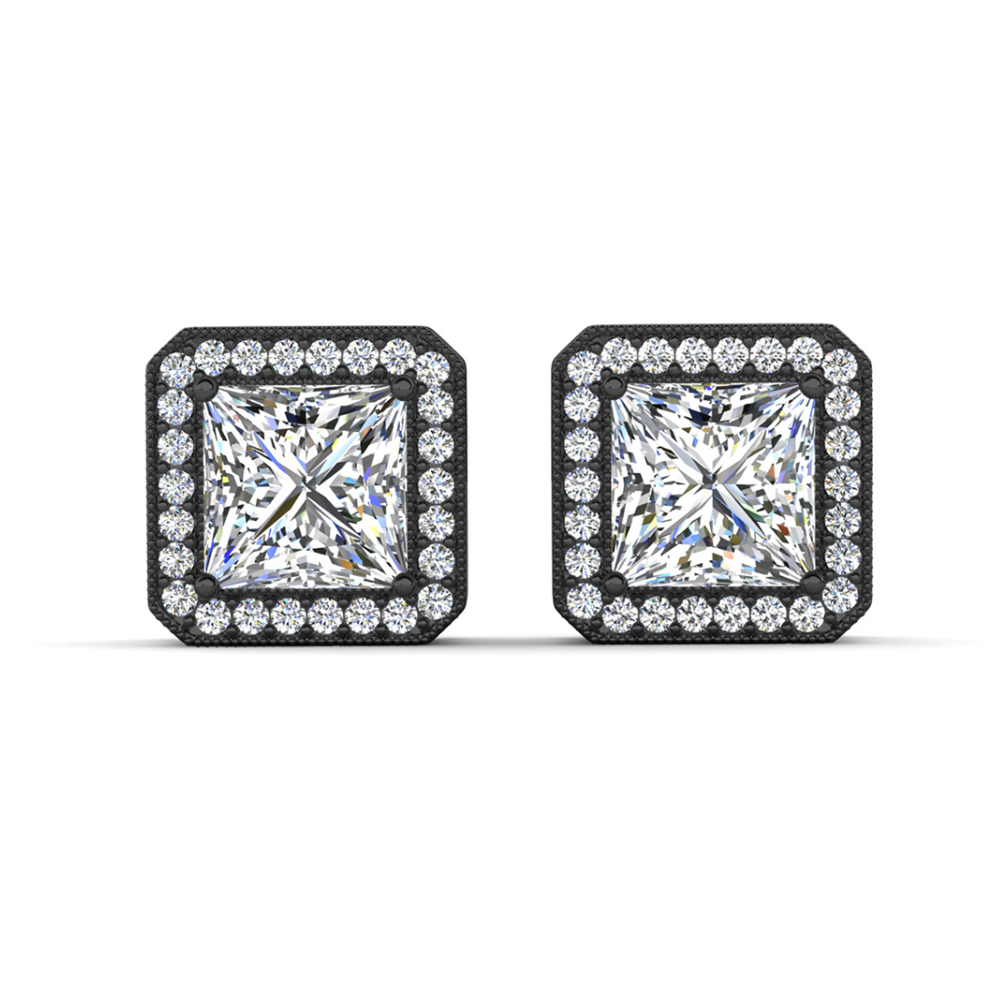 Londyn 18k White Gold Plated Princess Cut Halo Stud Earrings with Simulated Diamond Crystals