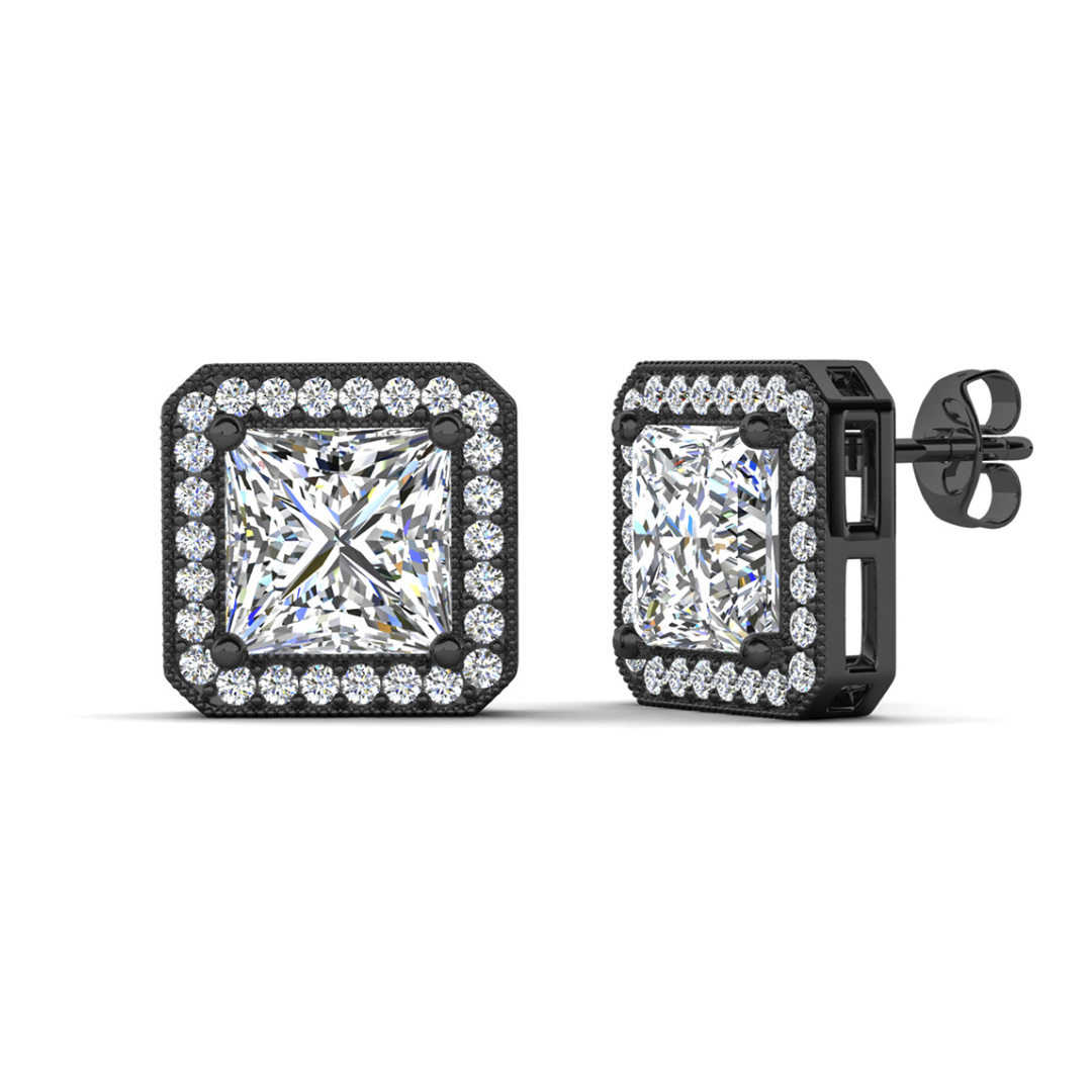 Londyn 18k White Gold Plated Princess Cut Halo Stud Earrings with Simulated Diamond Crystals