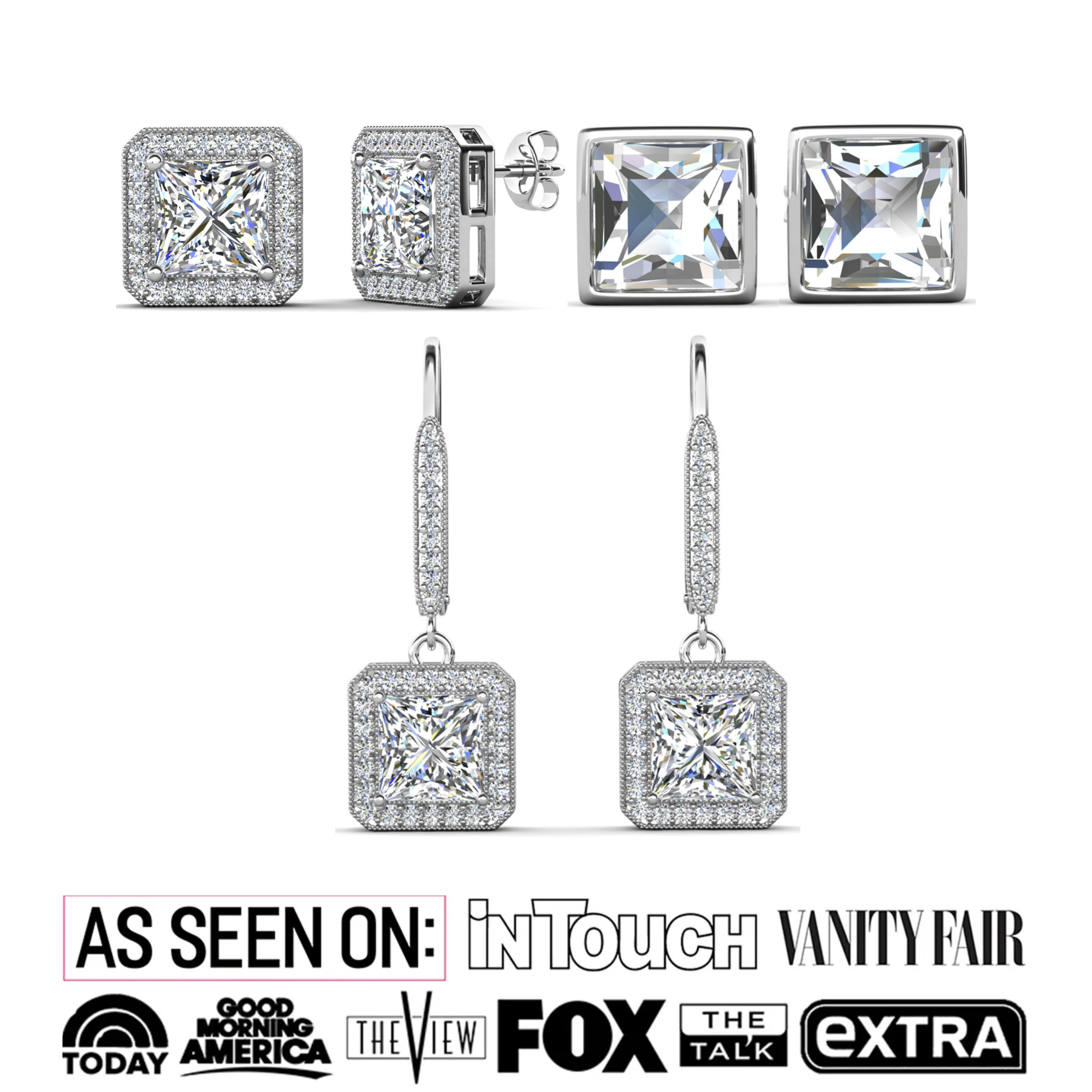 Norah, Ivy, Brooke 18k White Gold Plated Earrings for Women (3 Pair Set)