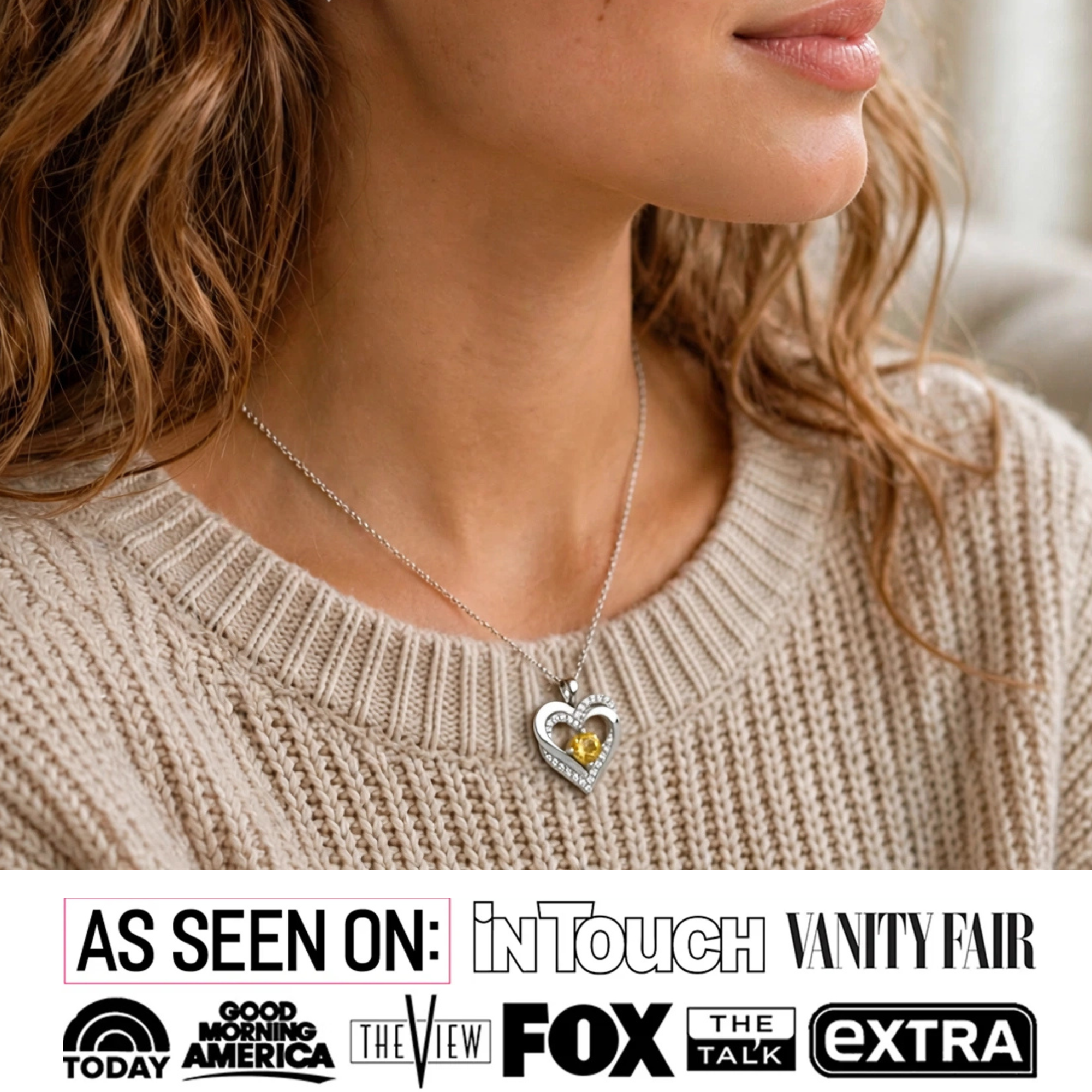 Forever Collar de doble corazón con piedra natal chapado en oro blanco de 18 k y cristales