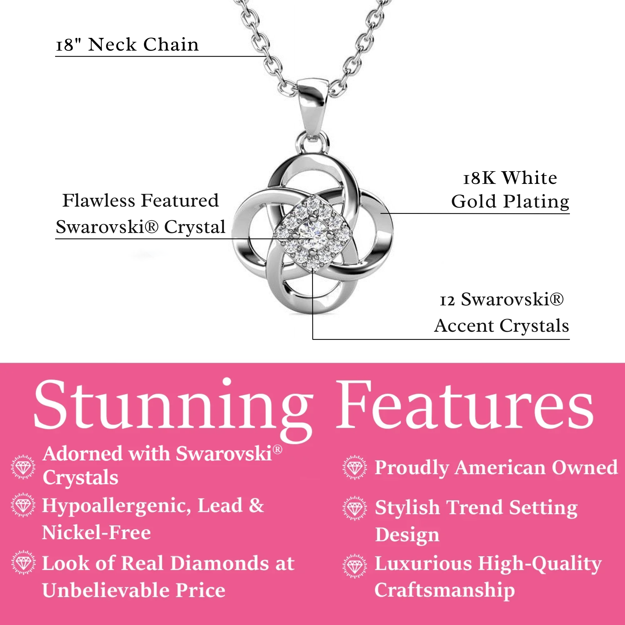 Nyssa 18k White Gold Plated Necklace with Swarovski Crystals