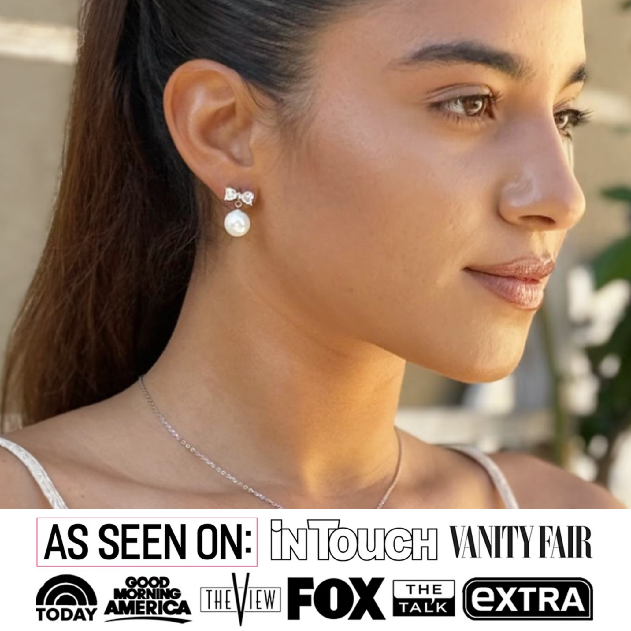 Oakley 18k White Gold Plated Silver Drop Pearl Earrings with Swarovski Crystals