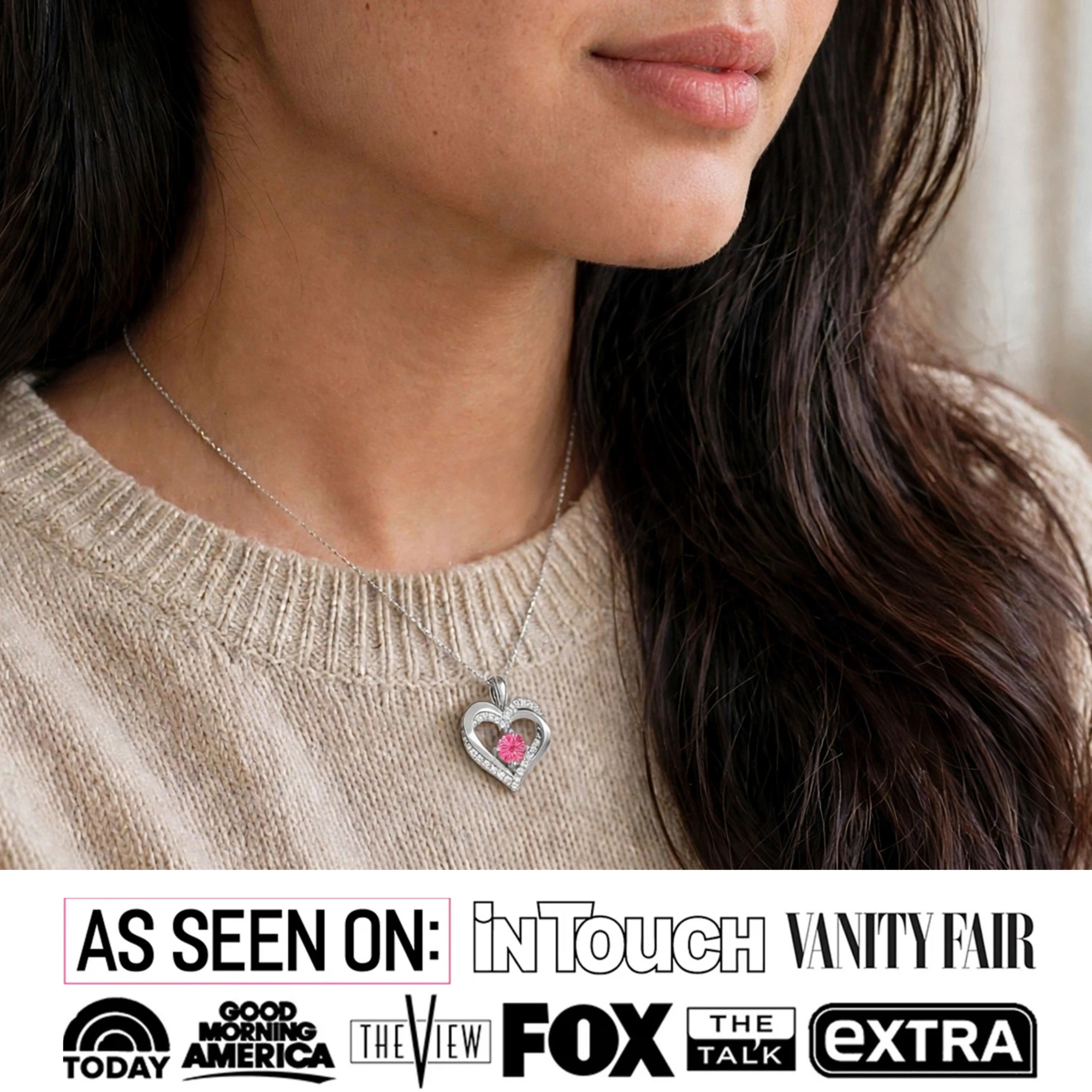 Forever Collar de doble corazón con piedra natal chapado en oro blanco de 18 k y cristales