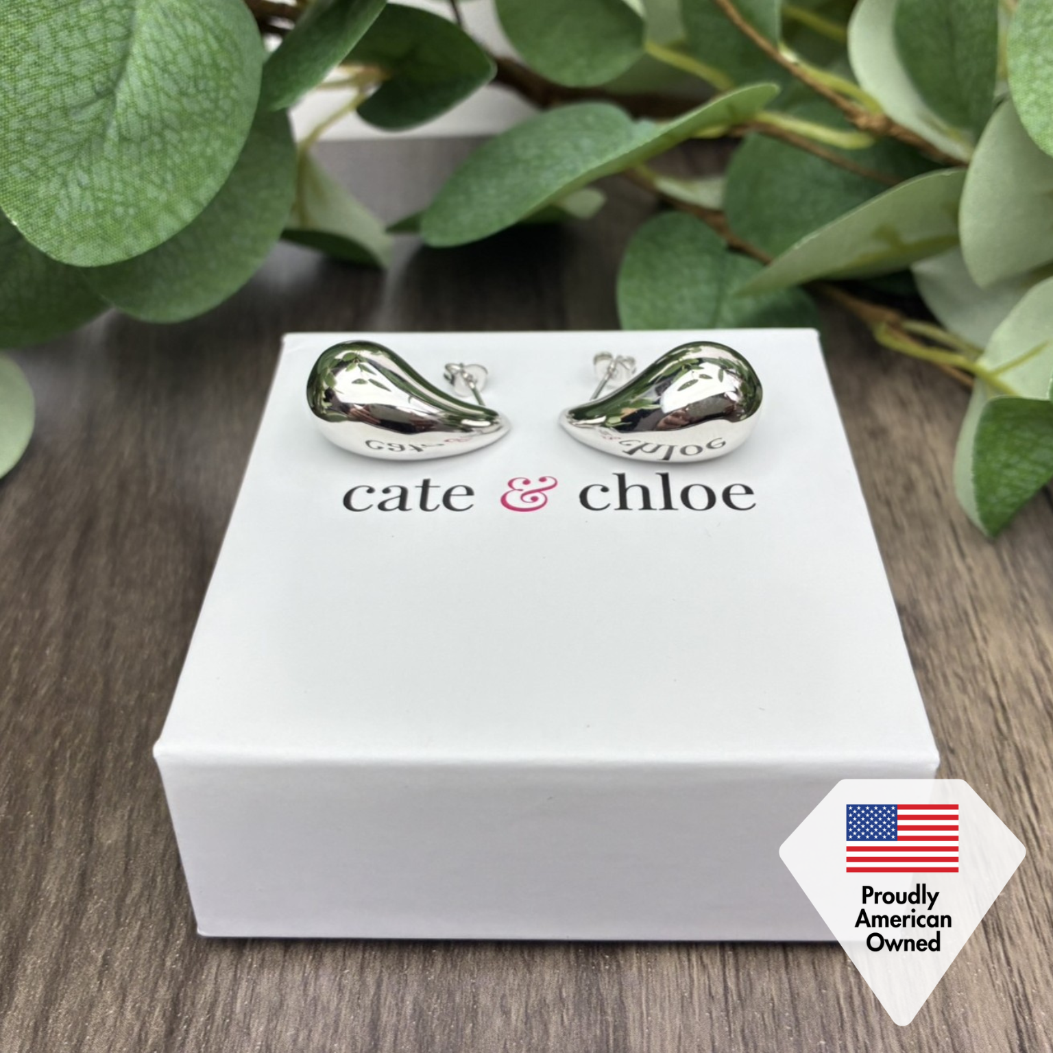 Olive 18k White Gold Plated Teardrop Earrings & Limited Edition Ombre Message Card