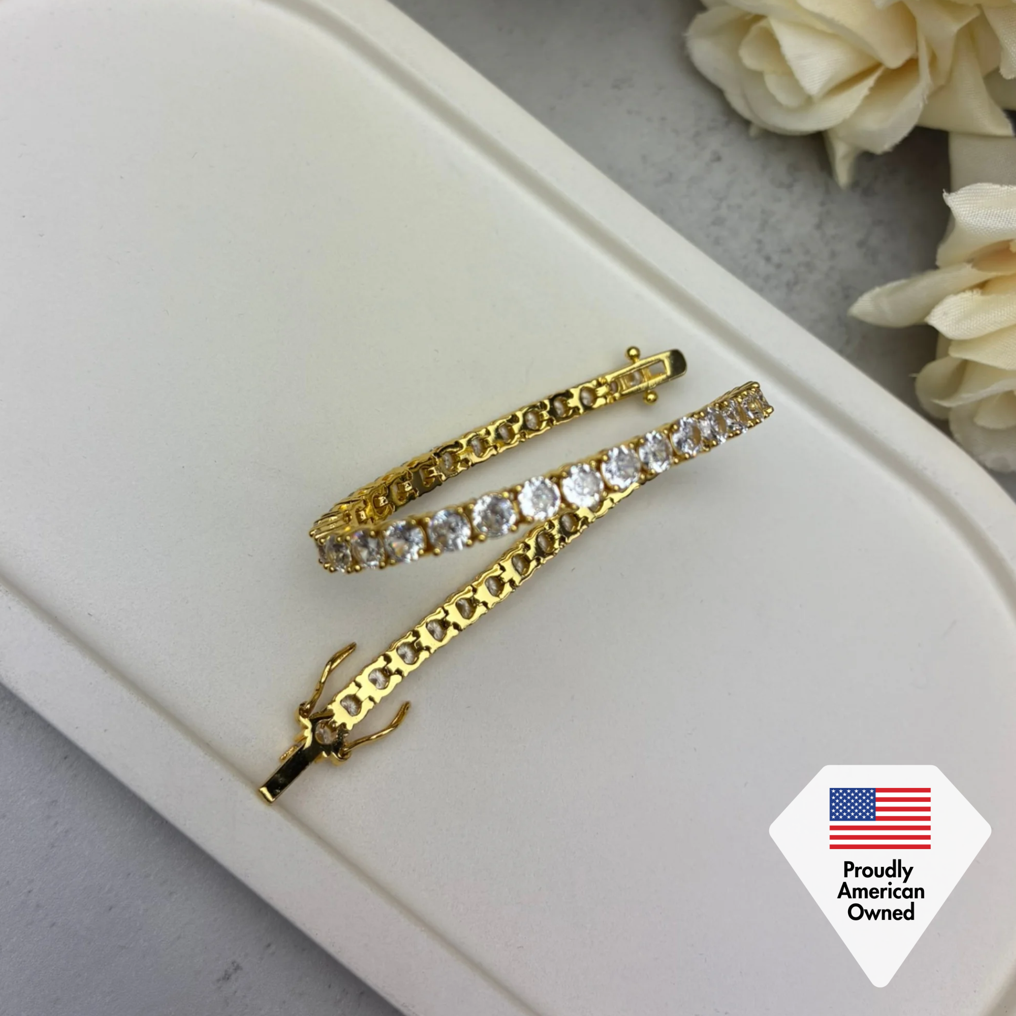 Olivia 18k Gold Plated Tennis Bracelet with Simulated Diamond Crystals (Set of 3)