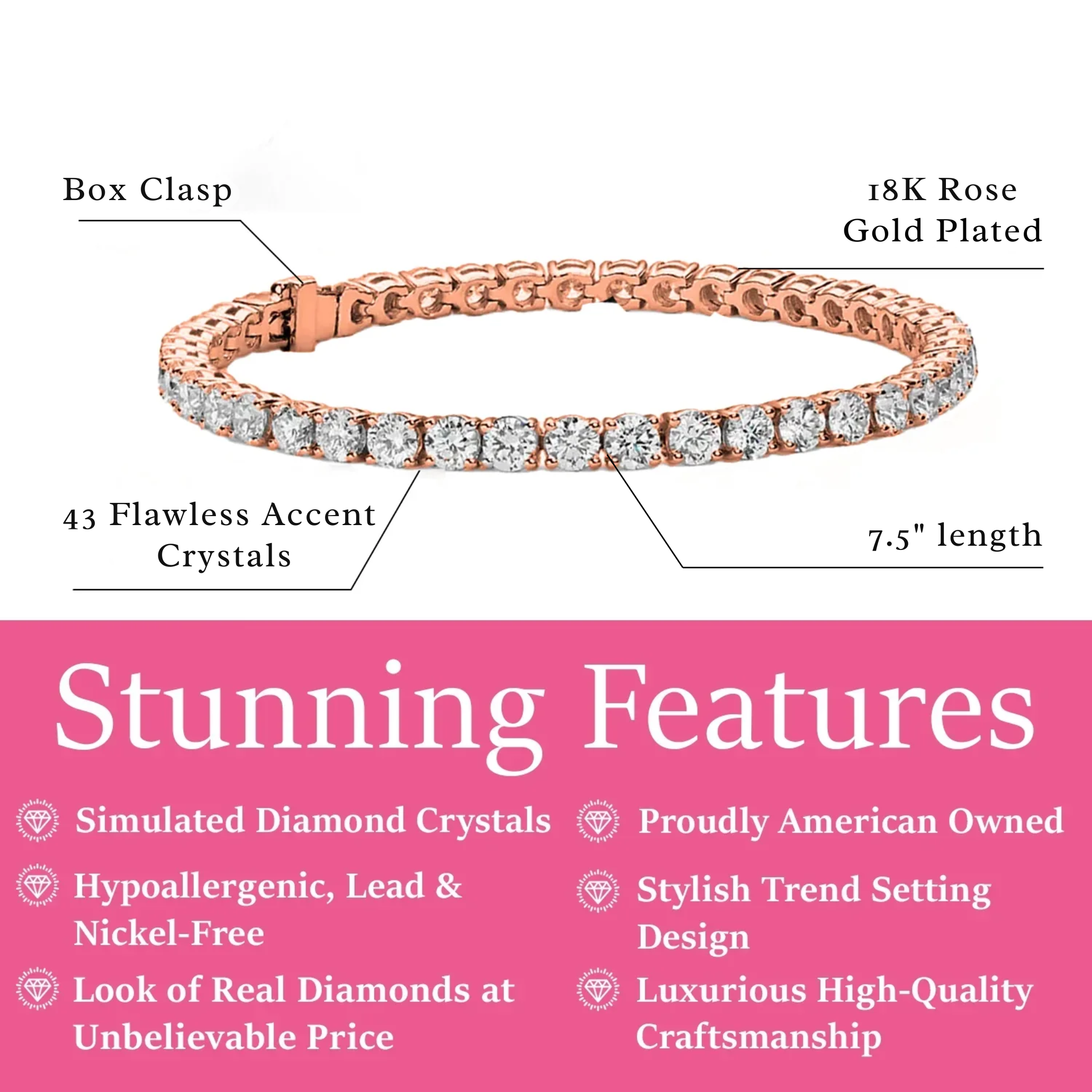 Olivia 18k Gold Plated Tennis Bracelet with Simulated Diamond Crystals (3 Pair Set)