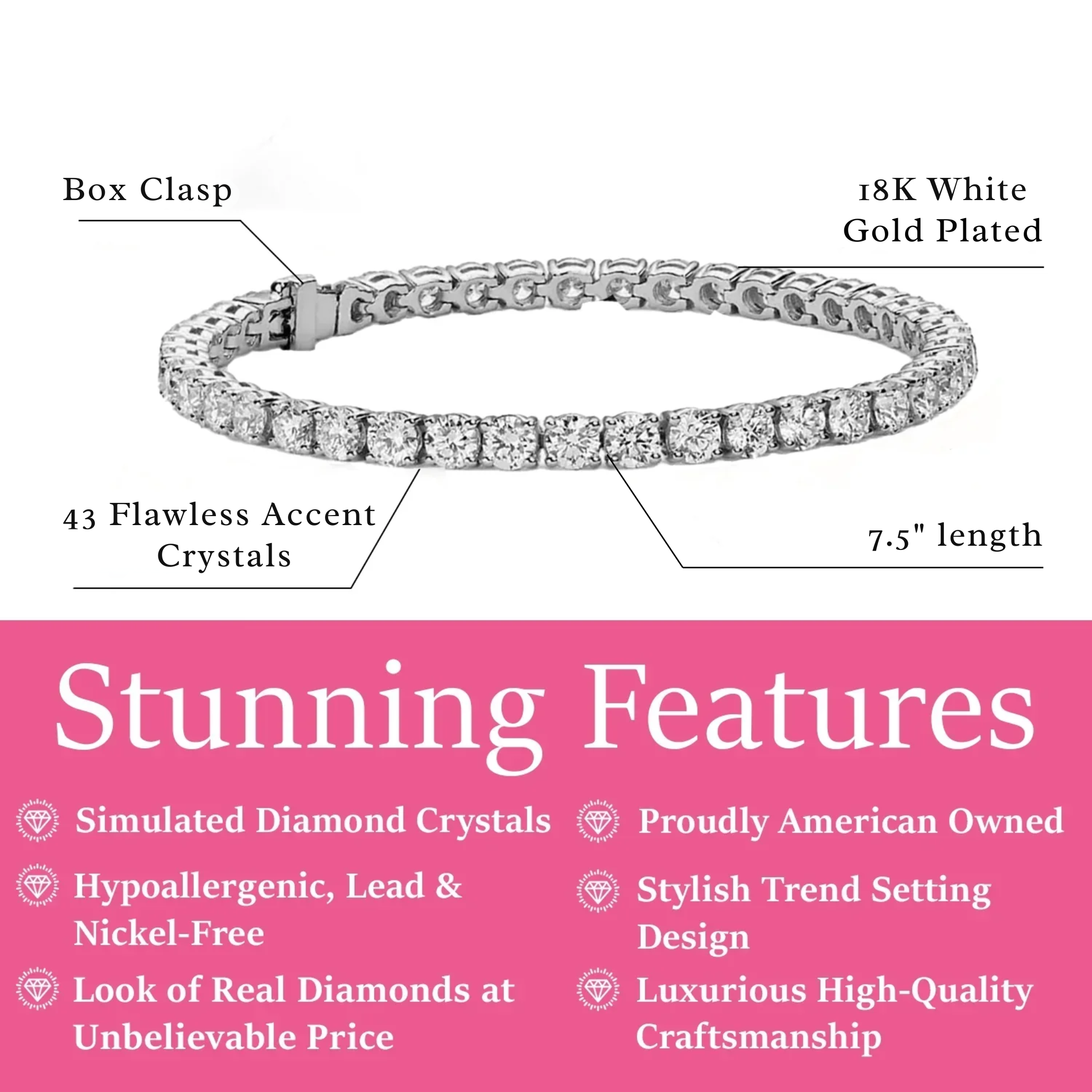 Olivia 18k Gold Plated Tennis Bracelet with Simulated Diamond Crystals (3 Pair Set)