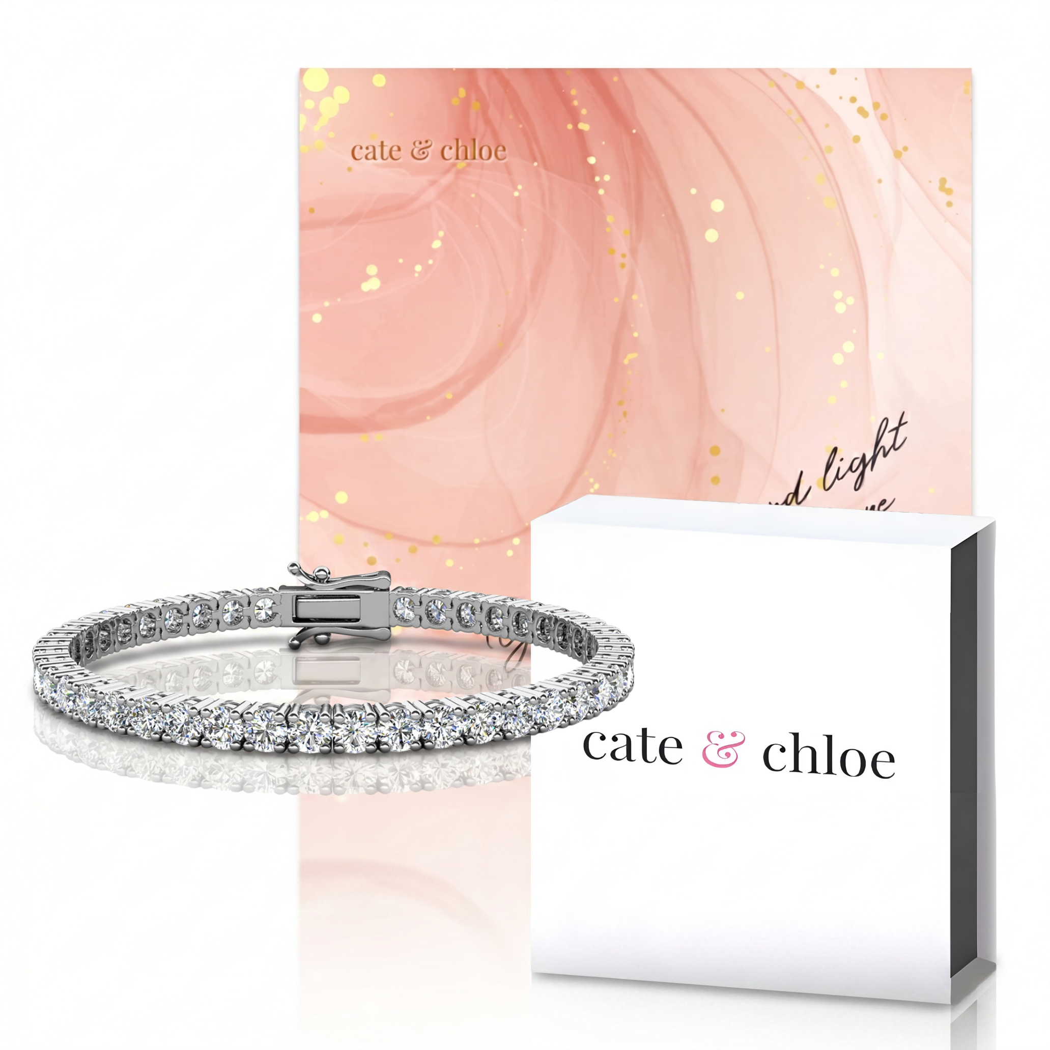 Olivia 18k White Gold Plated Tennis Bracelet & Kindness and Light Pink Paint Card