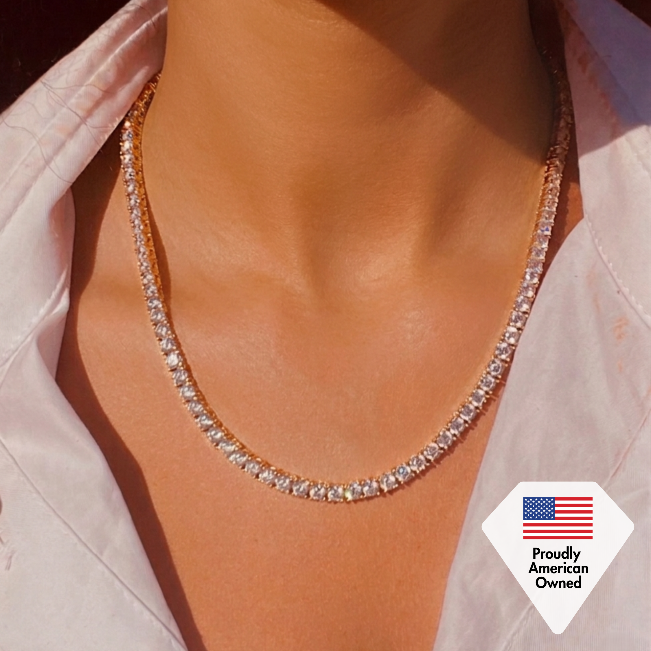Olivia 18k White Gold Plated Tennis Bracelet and Necklace Set with Simulated Diamond Crystals