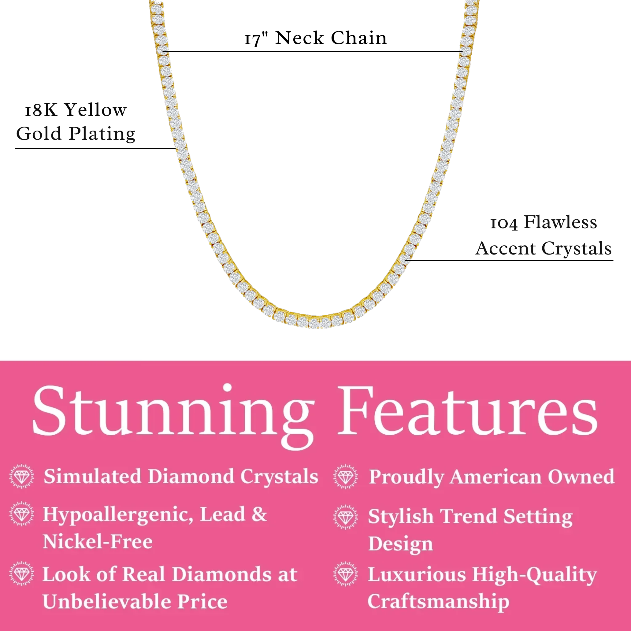 Olivia 18k White Gold Plated Tennis Necklace with Simulated Diamond Crystals