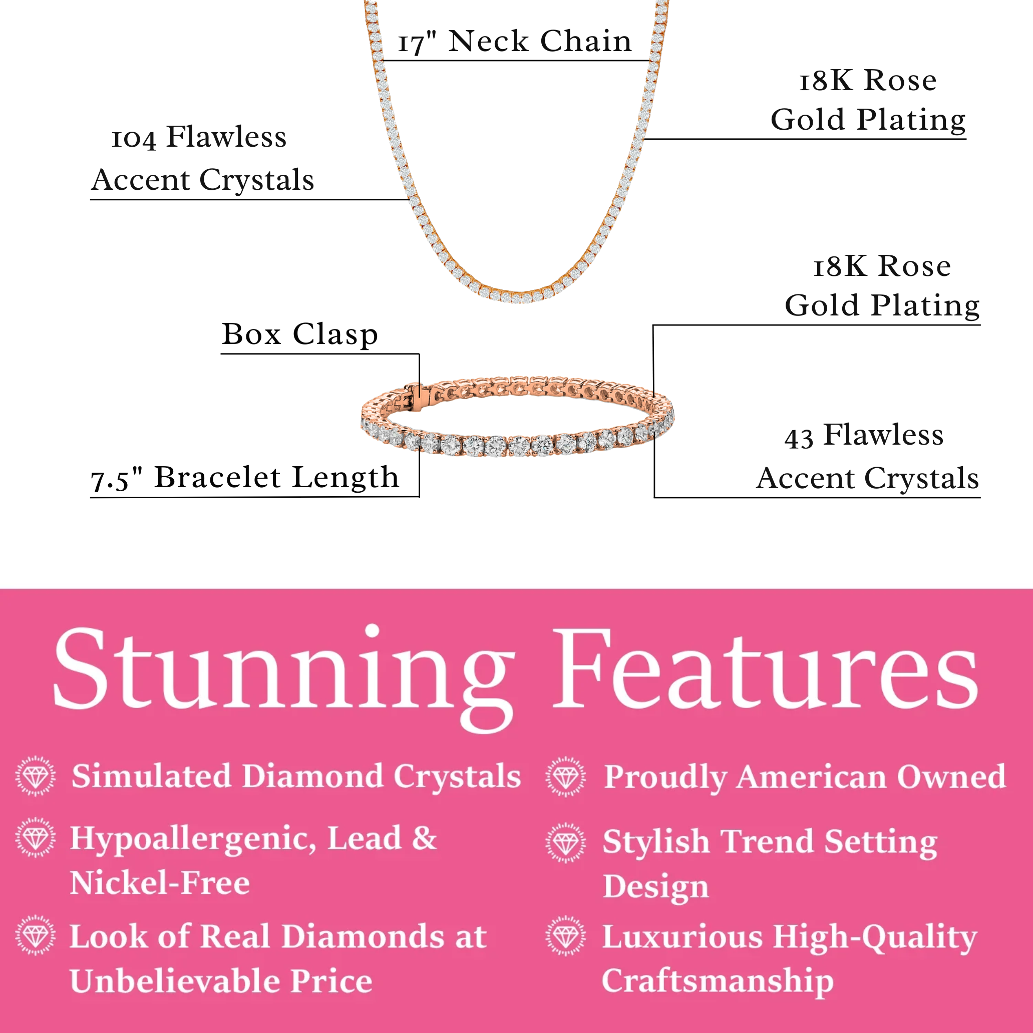 Olivia 18k White Gold Plated Tennis Bracelet and Necklace Set with Simulated Diamond Crystals