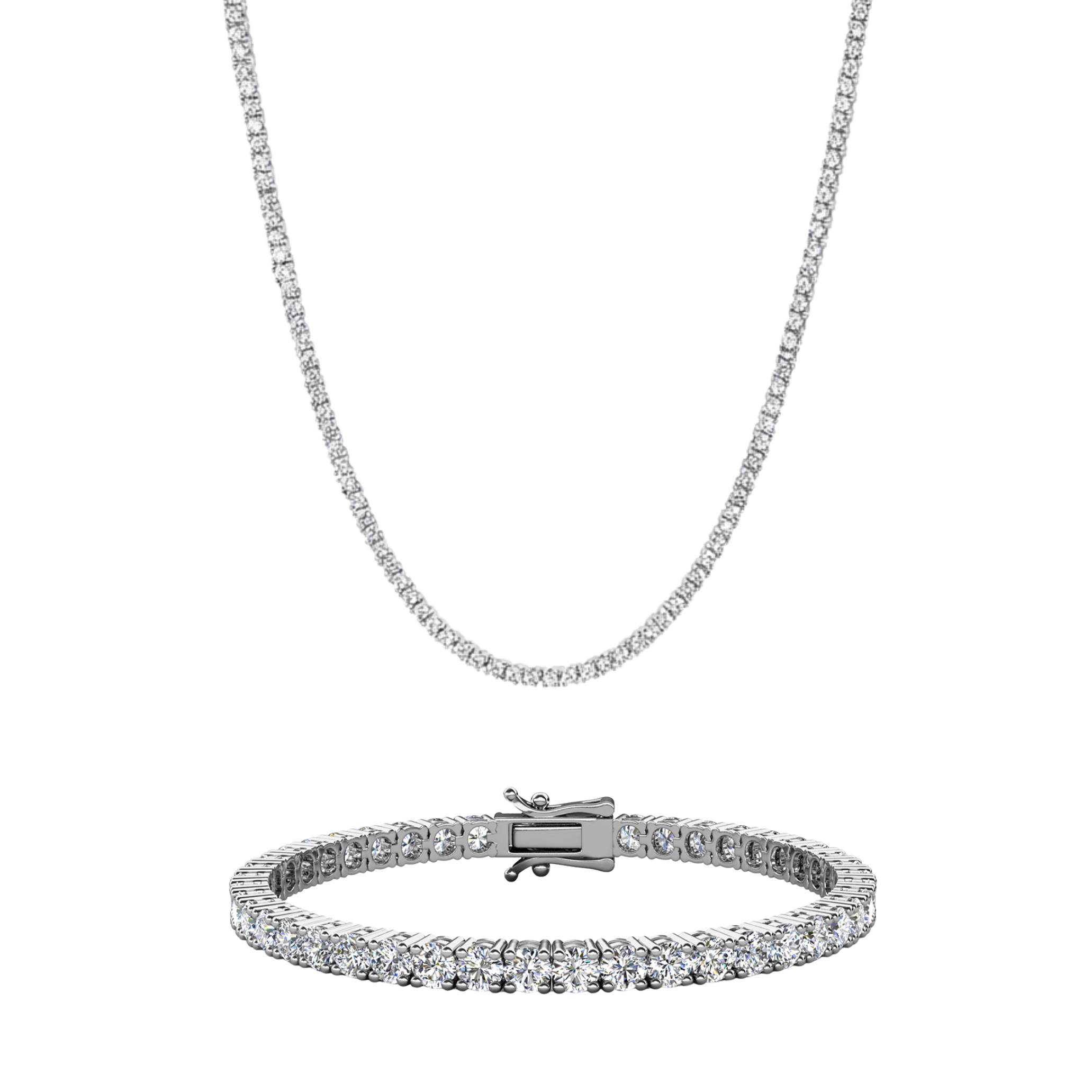 Olivia 18k White Gold Plated Tennis Bracelet and Necklace Set with Simulated Diamond Crystals