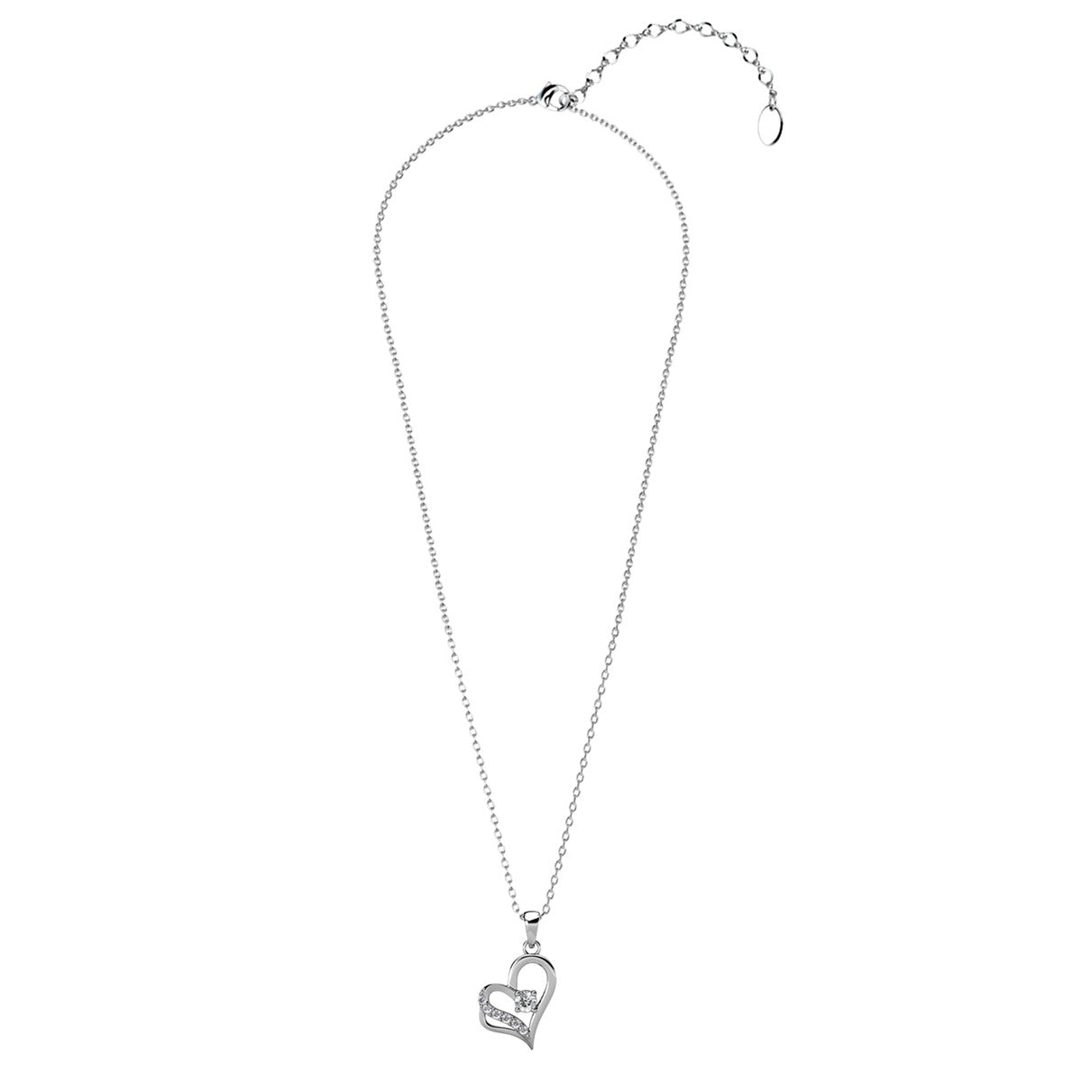 Kara 18k White Gold Plated Silver Heart Necklace with Swarovski Crystals