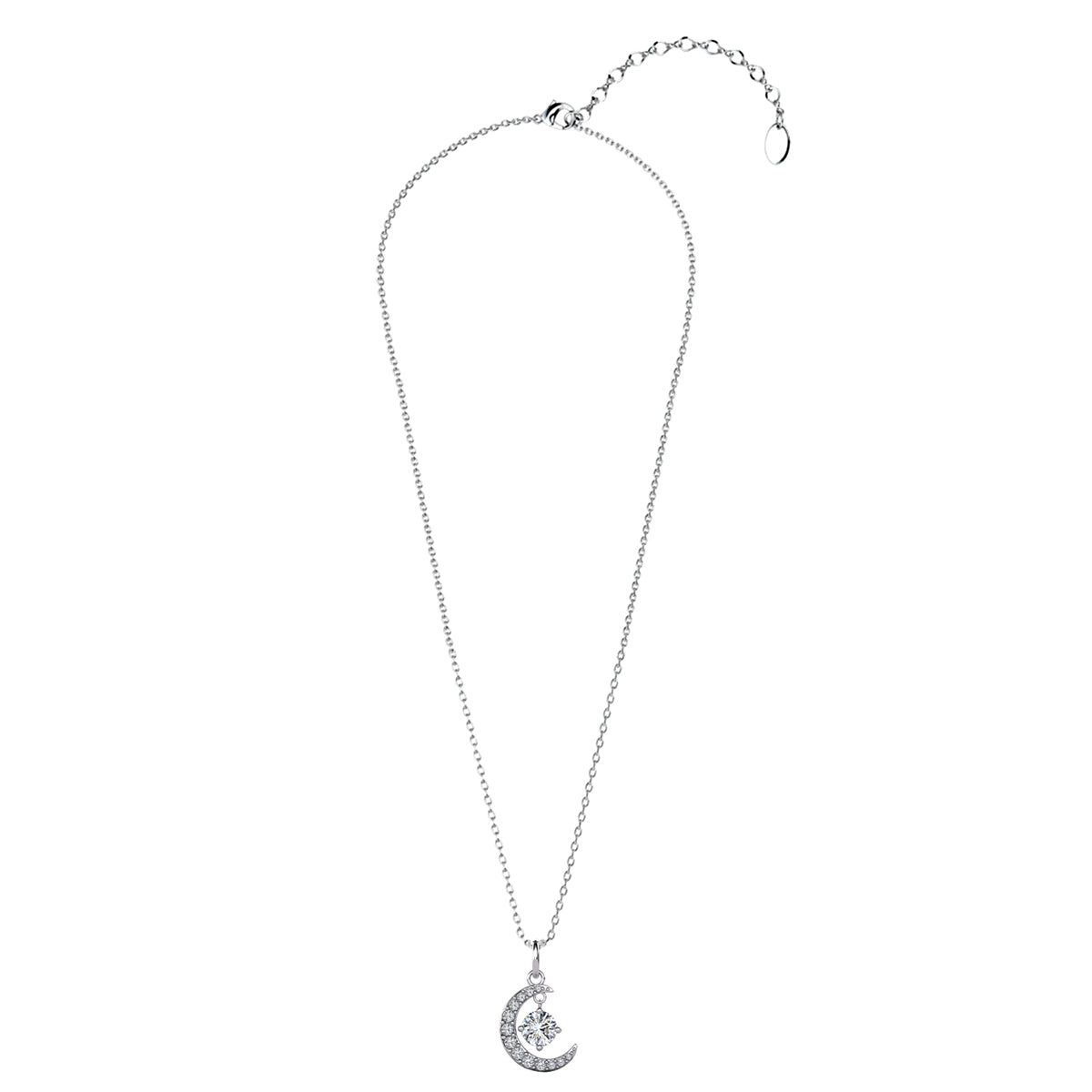 Luna April Birthstone Diamond Necklace 18k White Gold Plated Crescent Pendant Necklace with Round Cut Swarovski Crystals