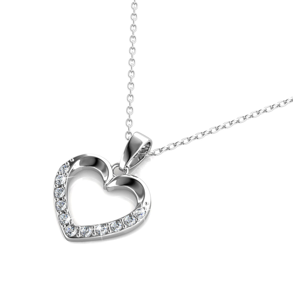 Chelsea 18k White Gold Plated Silver Heart Necklace with Swarovski Crystals