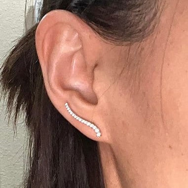 Isabella 18k White Gold Plated Sterling Silver Ear Climber Earrings with Simulated Diamond Crystals