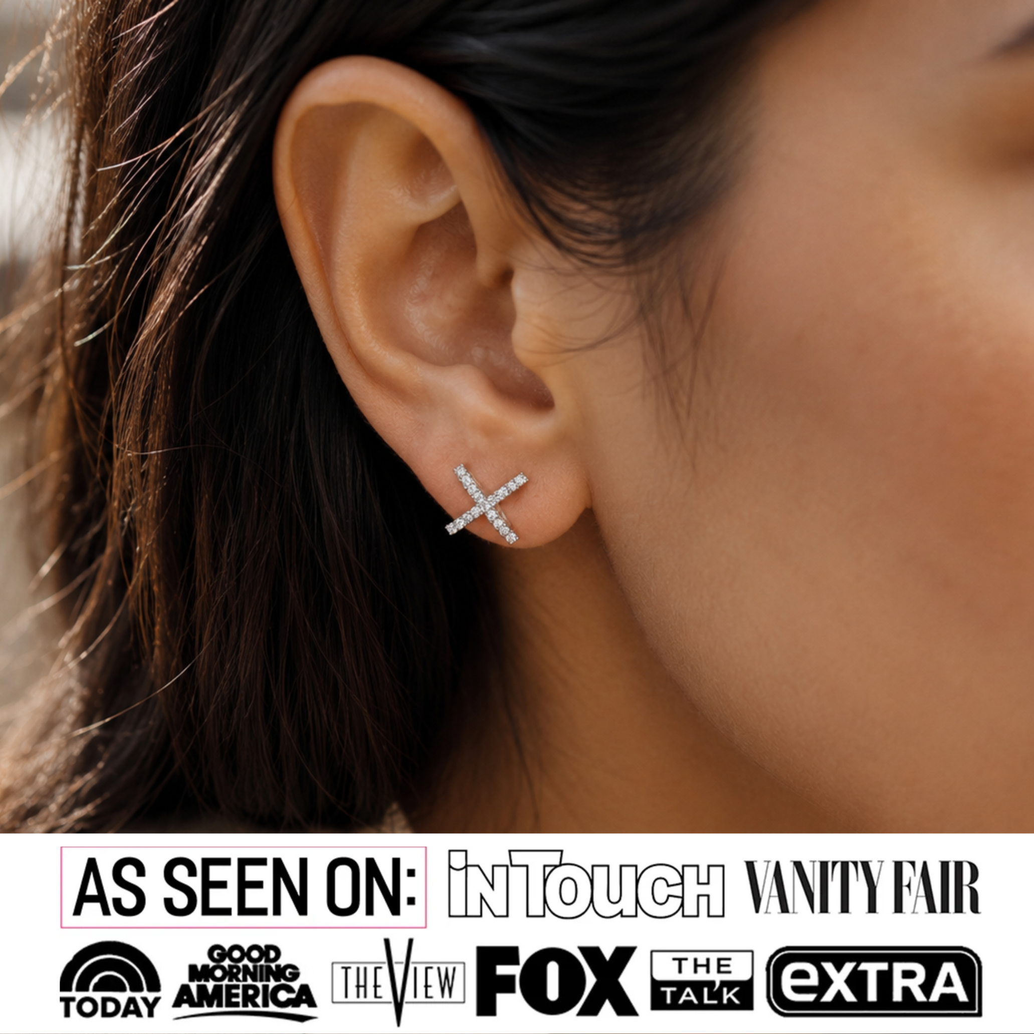 Paige 18k White Gold Plated X-Design Stud Earrings with Simulated Diamond Crystals