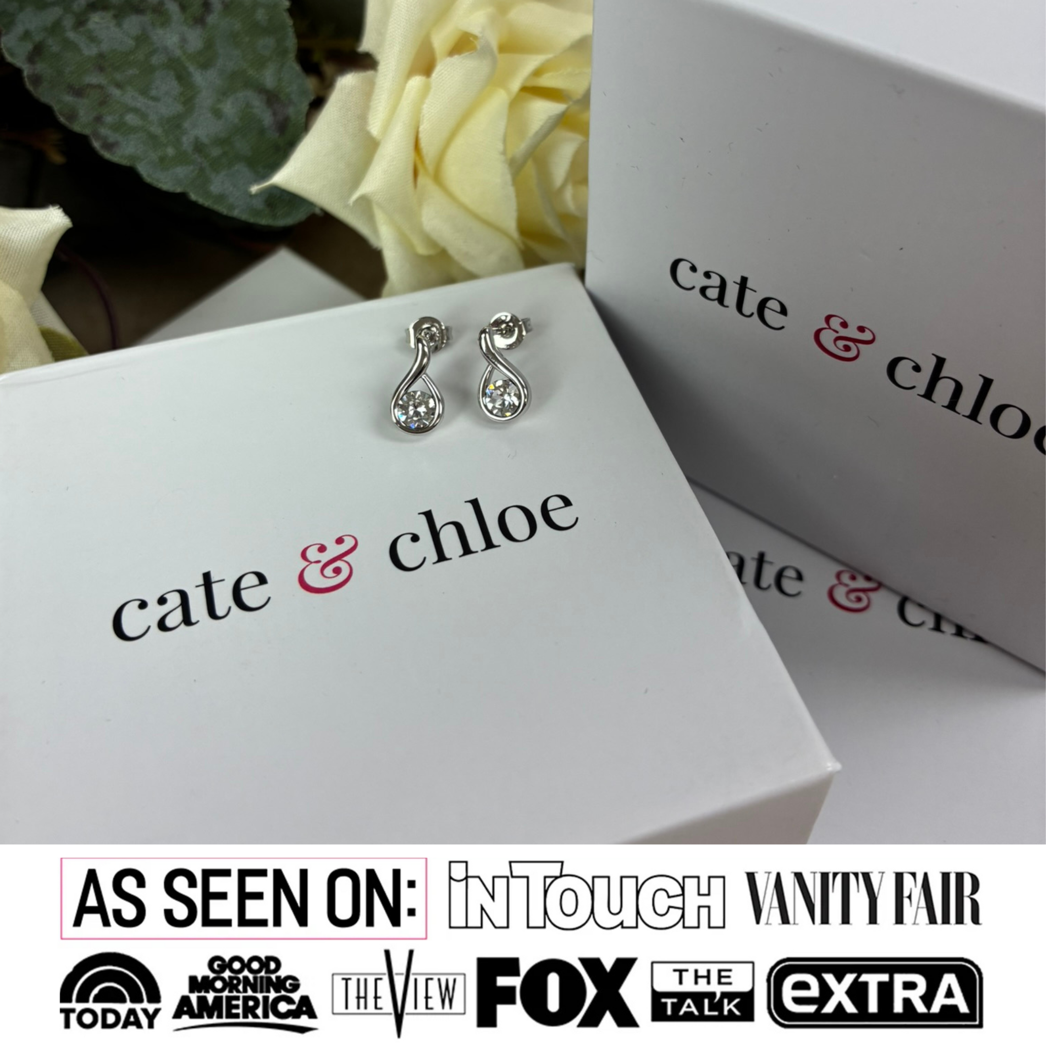 Parker 18k White Gold Plated Tear drop Stud Earrings with Swarovski Crystal