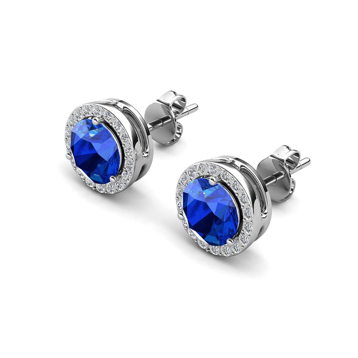 Royal 18k White Gold Plated Birthstone Halo Earrings with Round Cut Swarovski Crystals