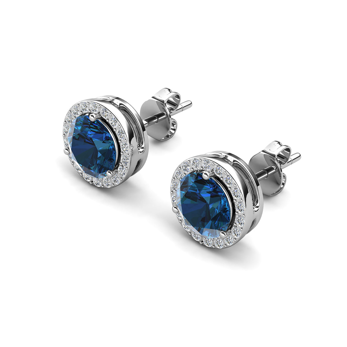 Royal 18k White Gold Plated Birthstone Halo Earrings with Round Cut Swarovski Crystals