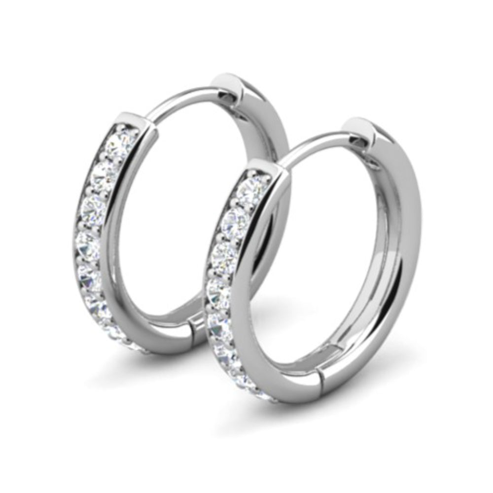 Bianca 18k White Gold Plated 25mm Silver Hoop Earrings with Swarovski Crystals