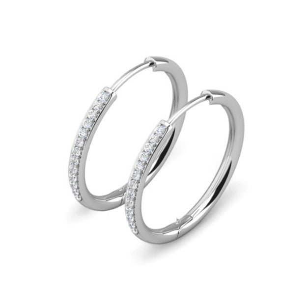 Bianca 18k White Gold Plated 25mm Silver Hoop Earrings with Swarovski Crystals