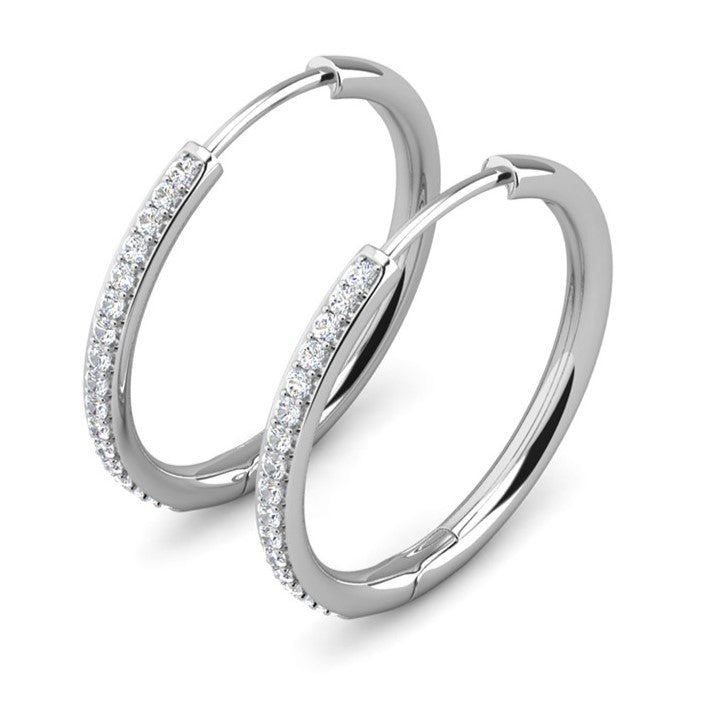 Bianca 18k White Gold Plated 25mm Silver Hoop Earrings with Swarovski Crystals