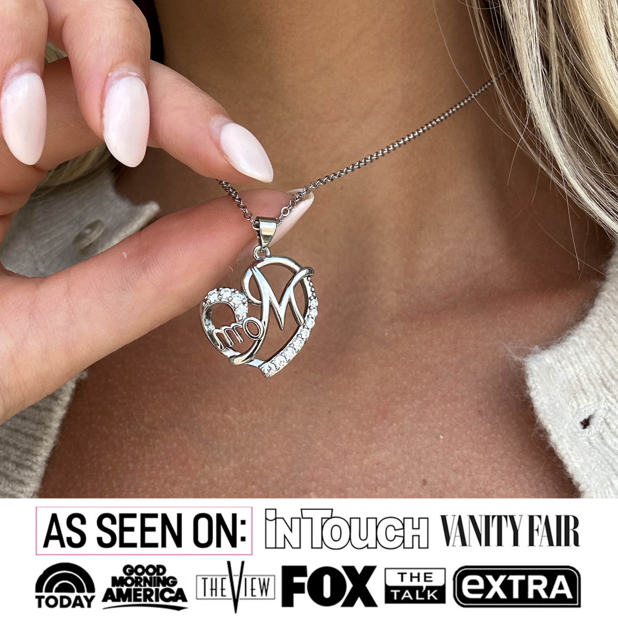 Persephone 18k White Gold Plated Mom Heart Pendant Necklace with Simulated Diamond Crystals